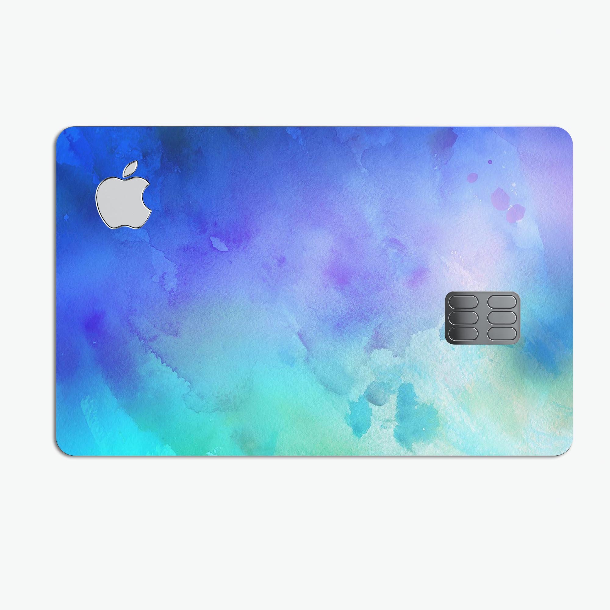 Teal 424 Absorbed Watercolor Texture decal applied on an Apple Card, showcasing its vibrant design and protective features.