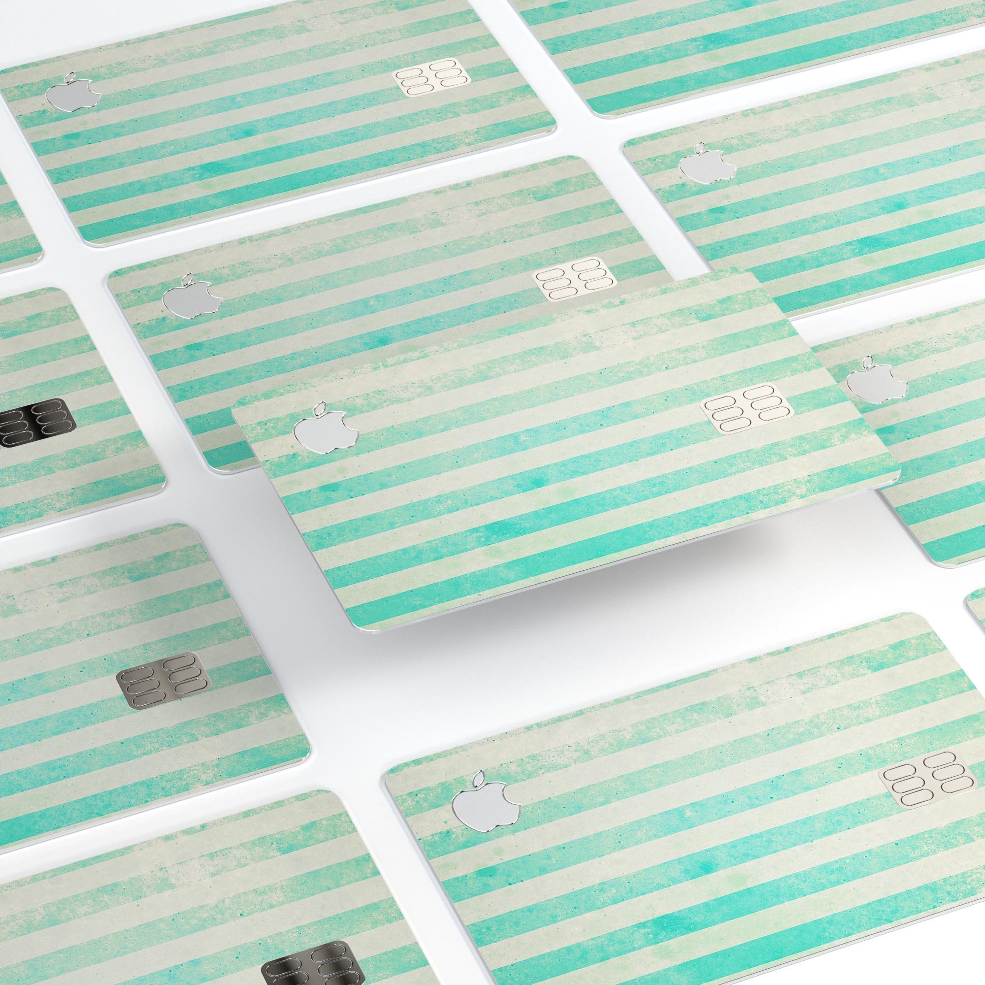 Teal and green grunge vertical stripes protective decal for Apple Card, showcasing vibrant colors and stylish design.