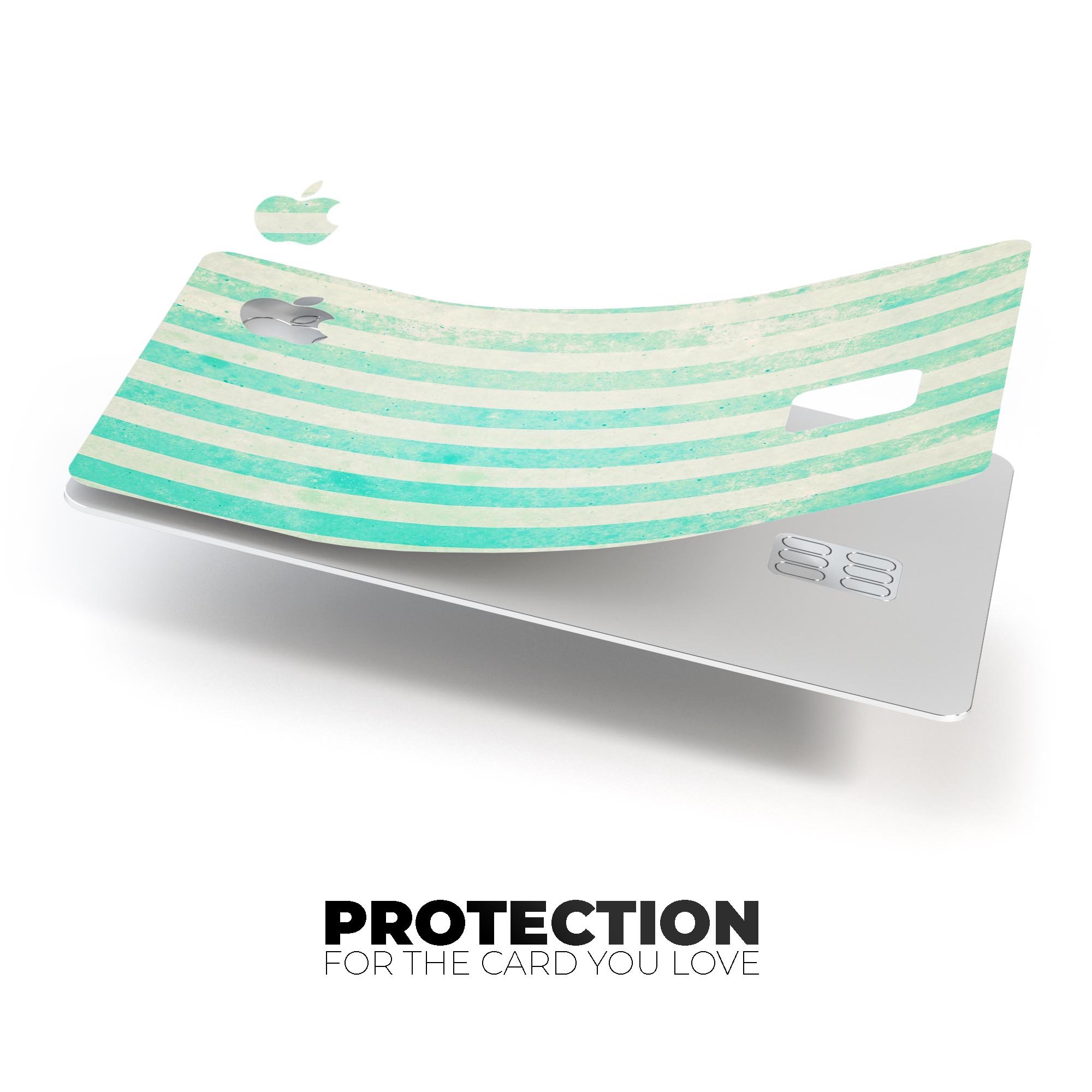 Teal and green grunge vertical stripes protective decal for Apple Card, showcasing vibrant colors and stylish design.