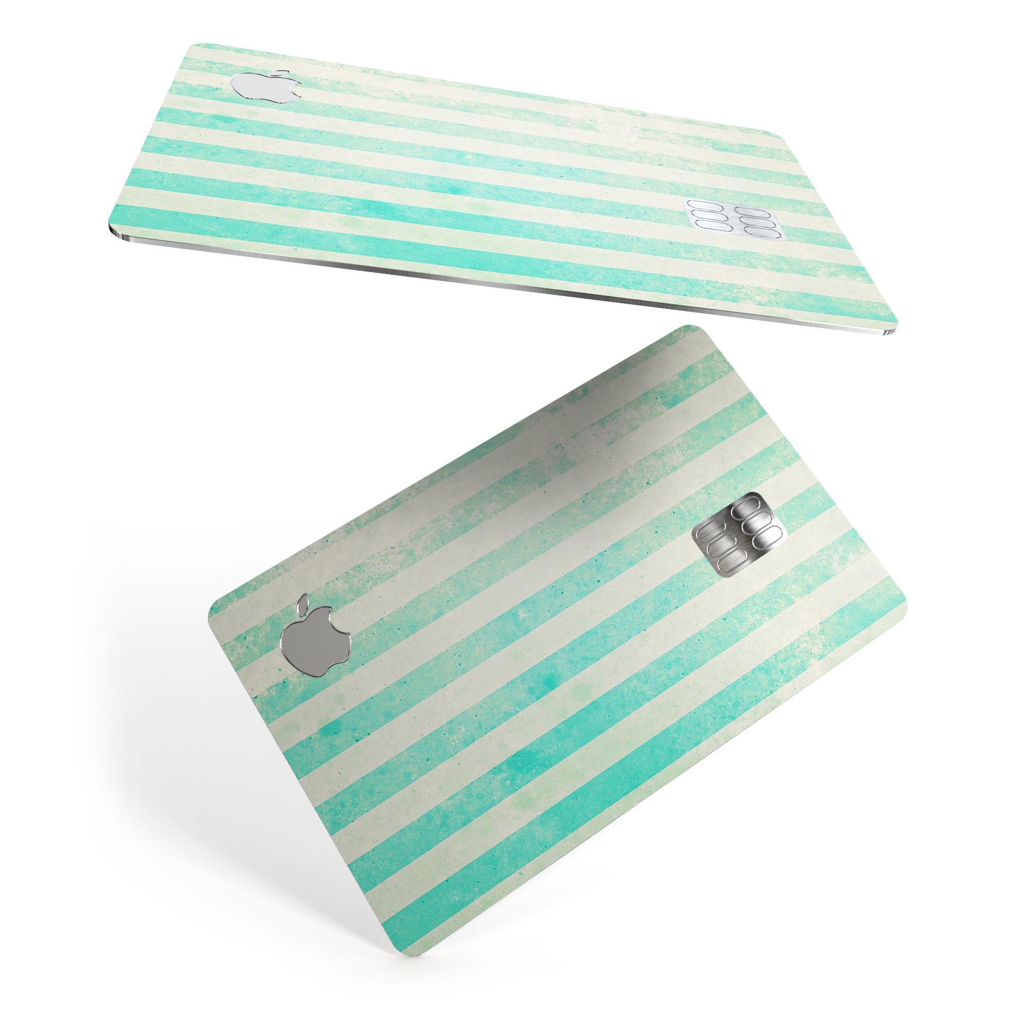Teal and green grunge vertical stripes protective decal for Apple Card, showcasing vibrant colors and stylish design.