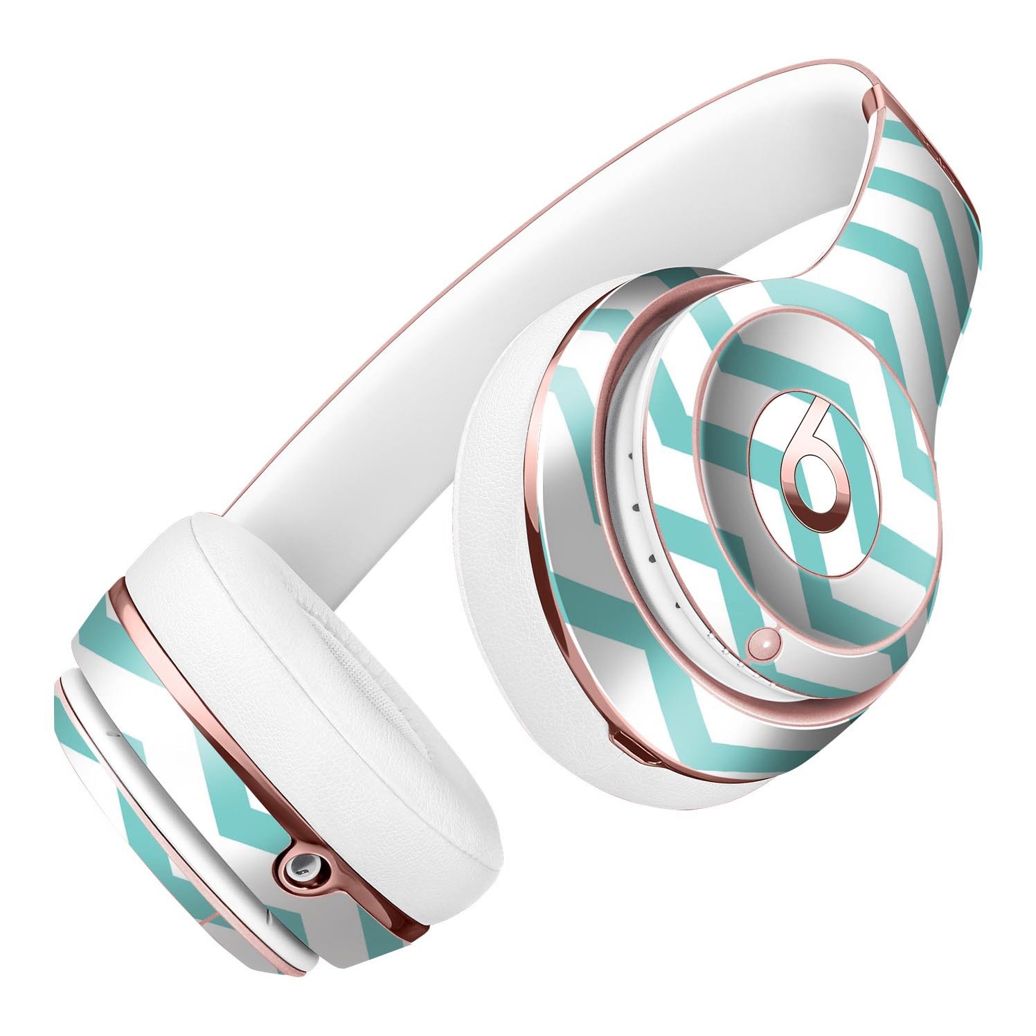 Teal and white jagged chevron skin kit for Beats by Dre Solo 3 Wireless headphones, showcasing a stylish design and premium vinyl material.