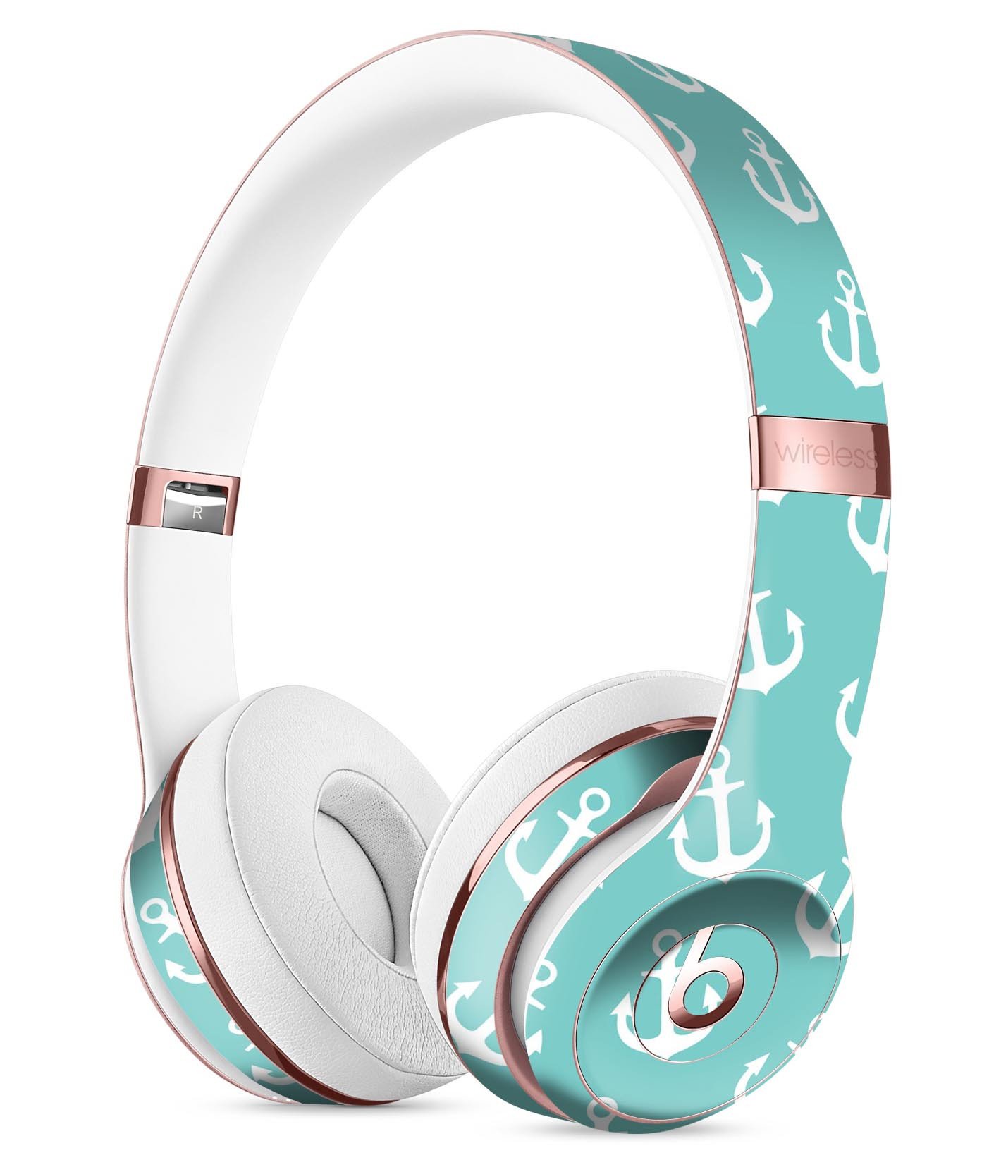 Teal and white micro anchors skin kit for Beats by Dre Solo 3 Wireless Headphones, showcasing a stylish design and premium vinyl material.