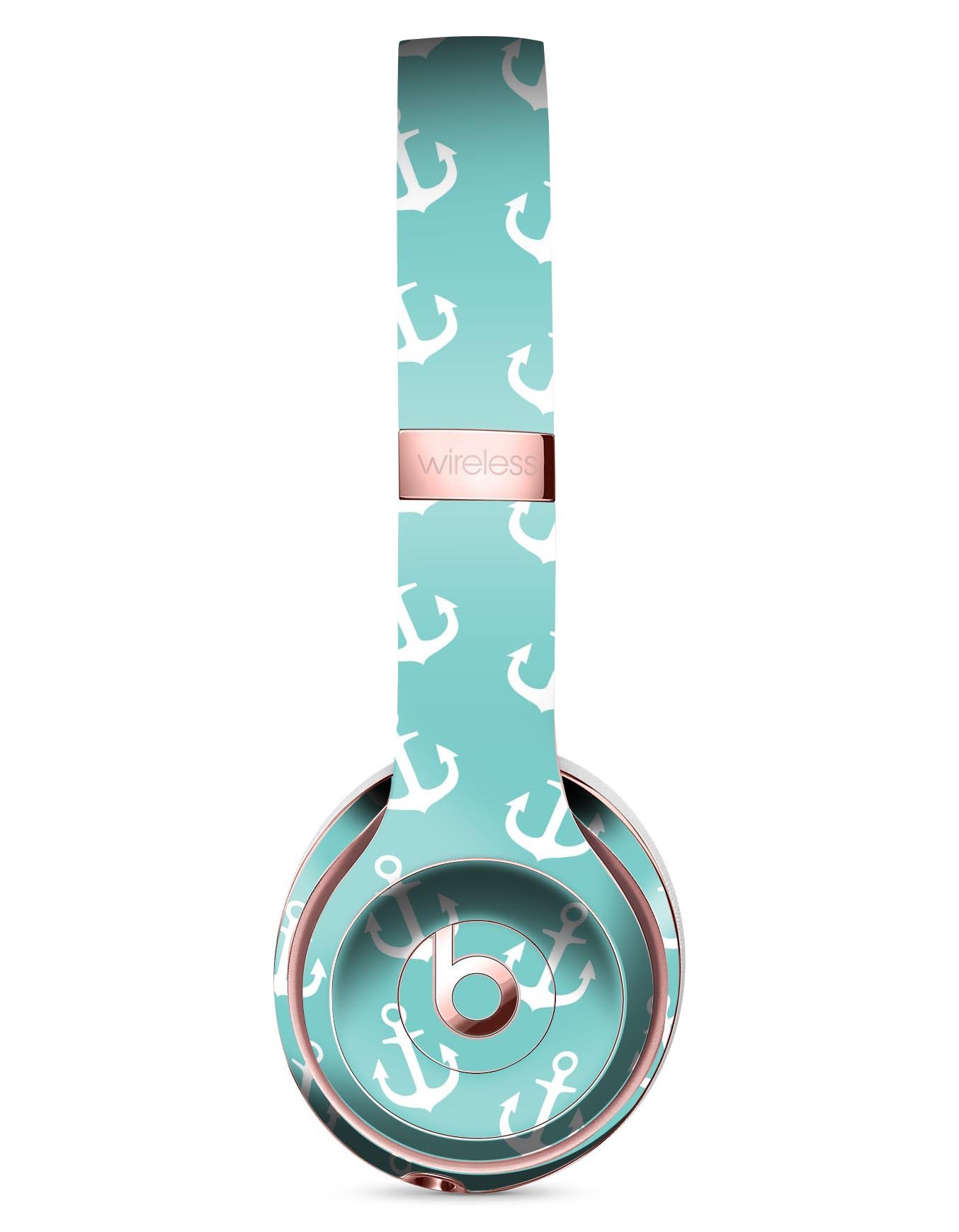 Teal and white micro anchors skin kit for Beats by Dre Solo 3 Wireless Headphones, showcasing a stylish design and premium vinyl material.