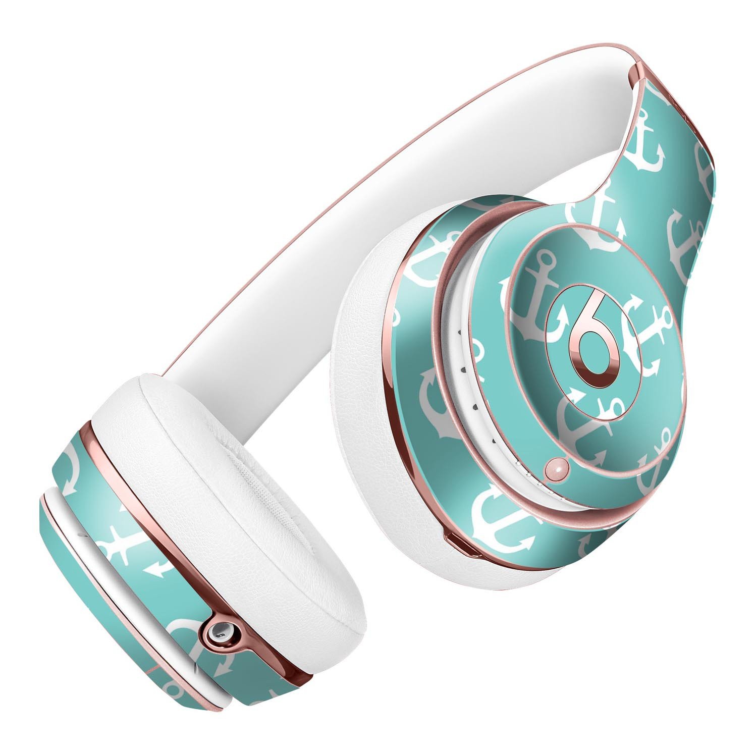 Teal and white micro anchors skin kit for Beats by Dre Solo 3 Wireless Headphones, showcasing a stylish design and premium vinyl material.