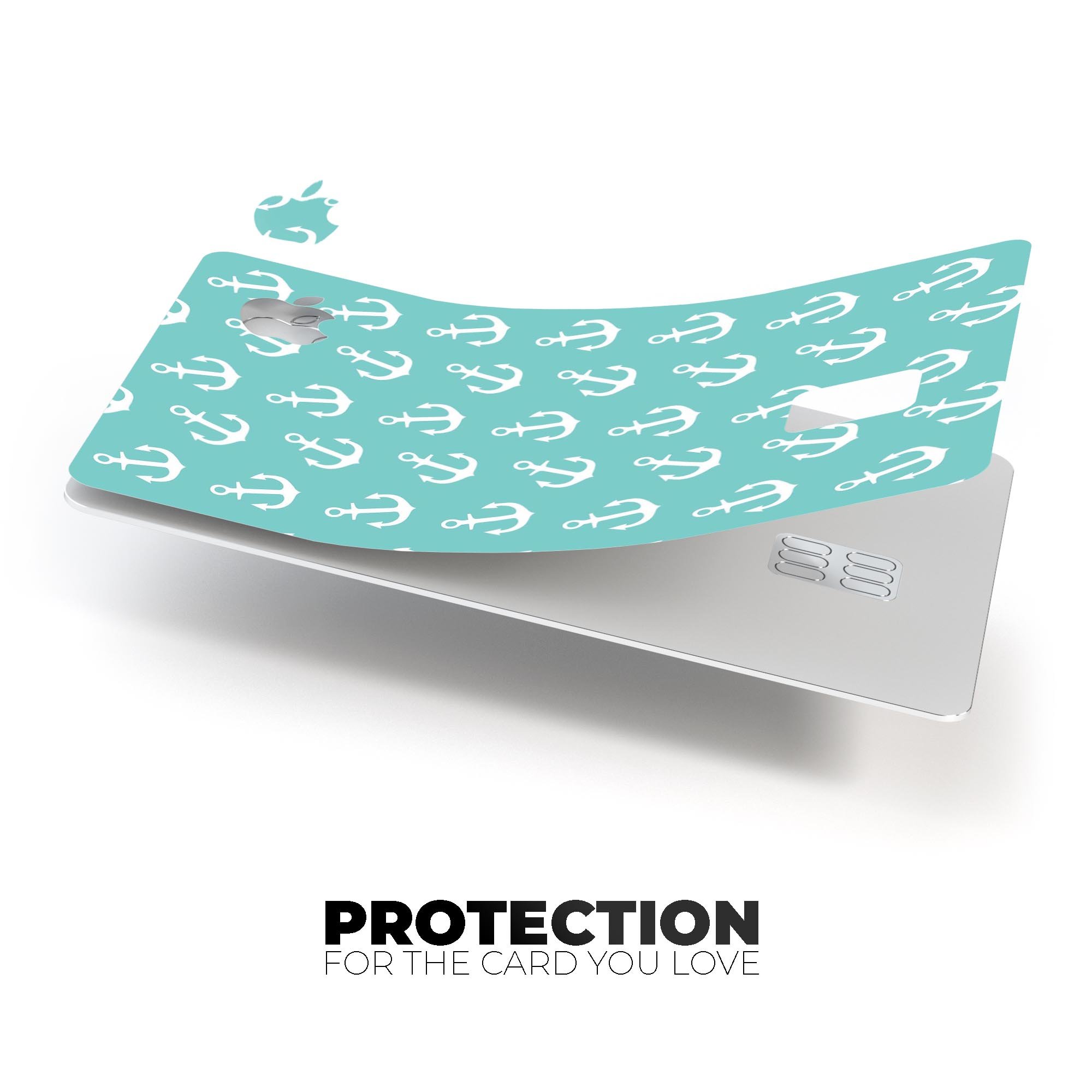 Teal and White Micro Anchors skin kit for Apple Card, showcasing premium vinyl design and bubble-free installation.