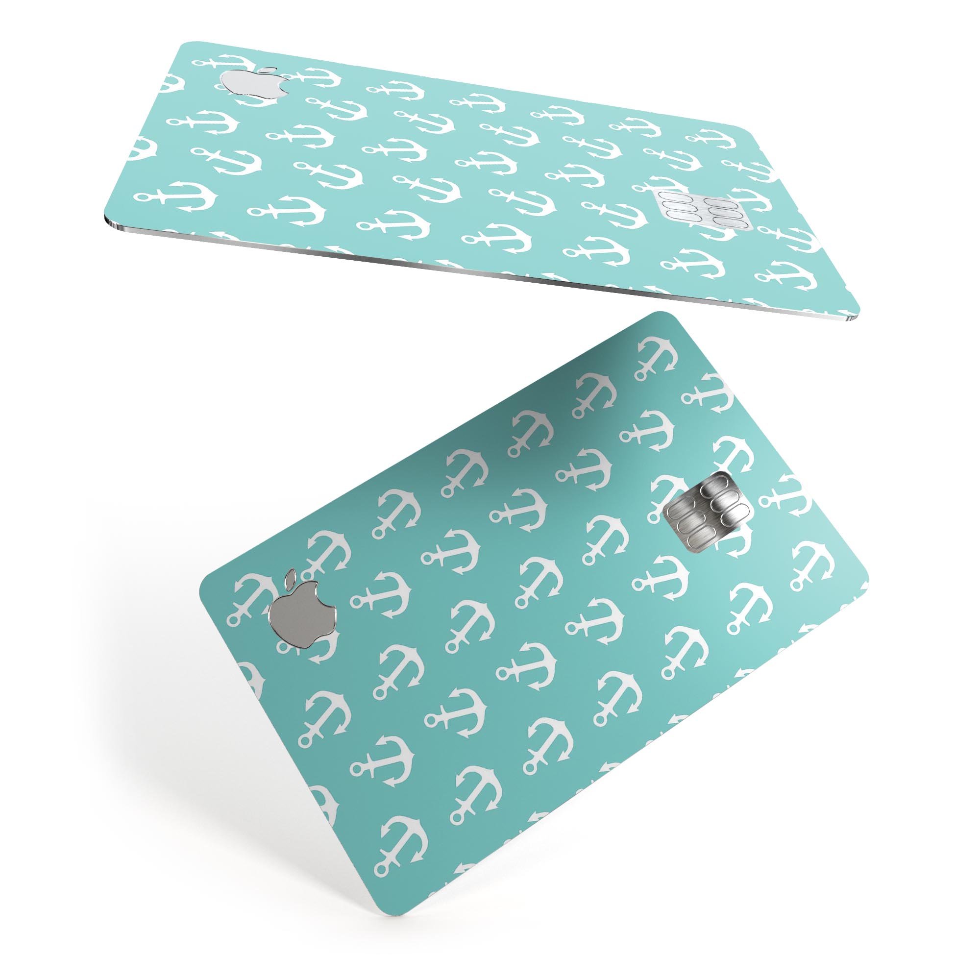 Teal and White Micro Anchors skin kit for Apple Card, showcasing premium vinyl design and bubble-free installation.