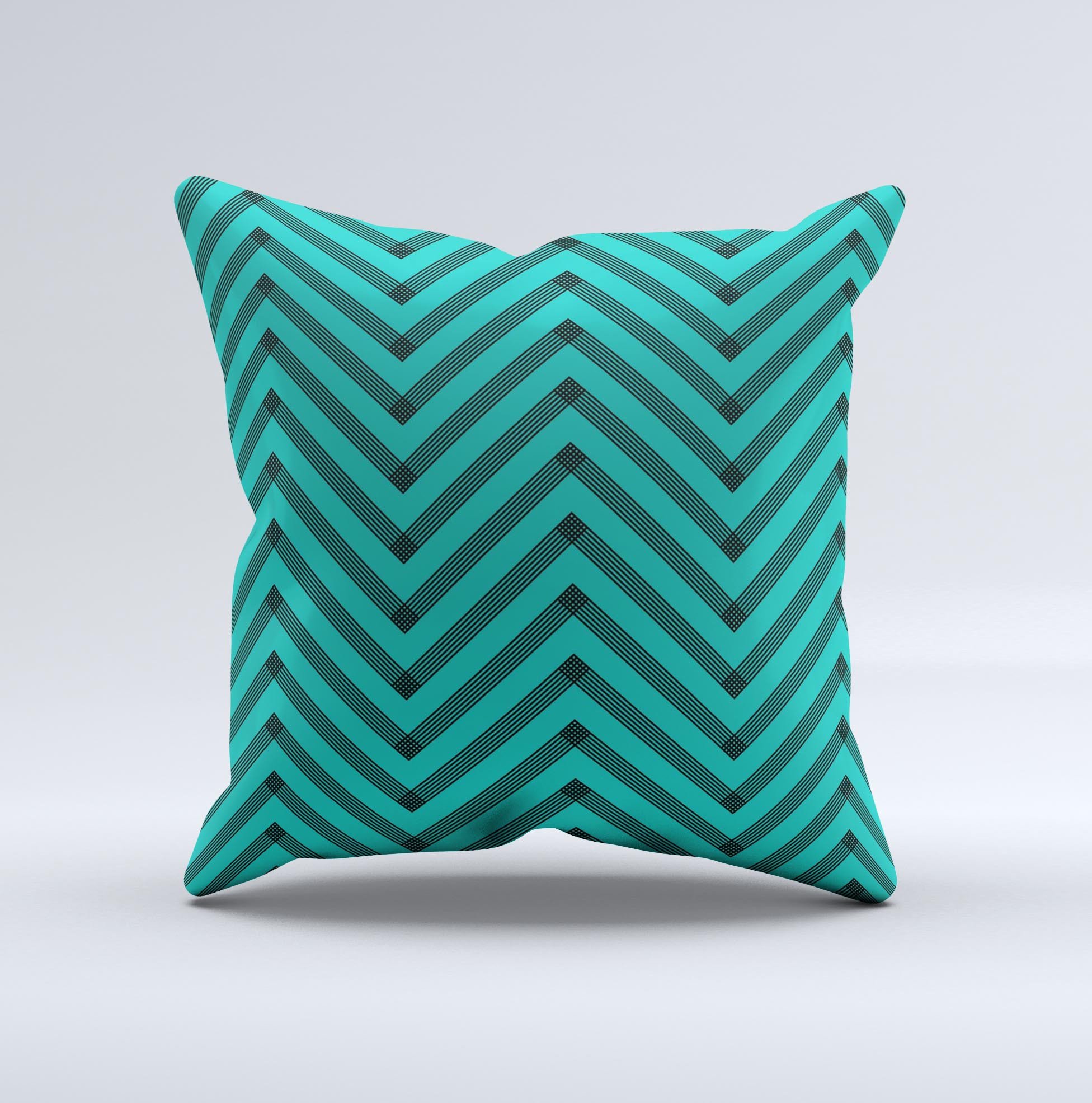 Teal and black decorative throw pillow featuring a sketch chevron design, handcrafted in Virginia with high-quality materials.