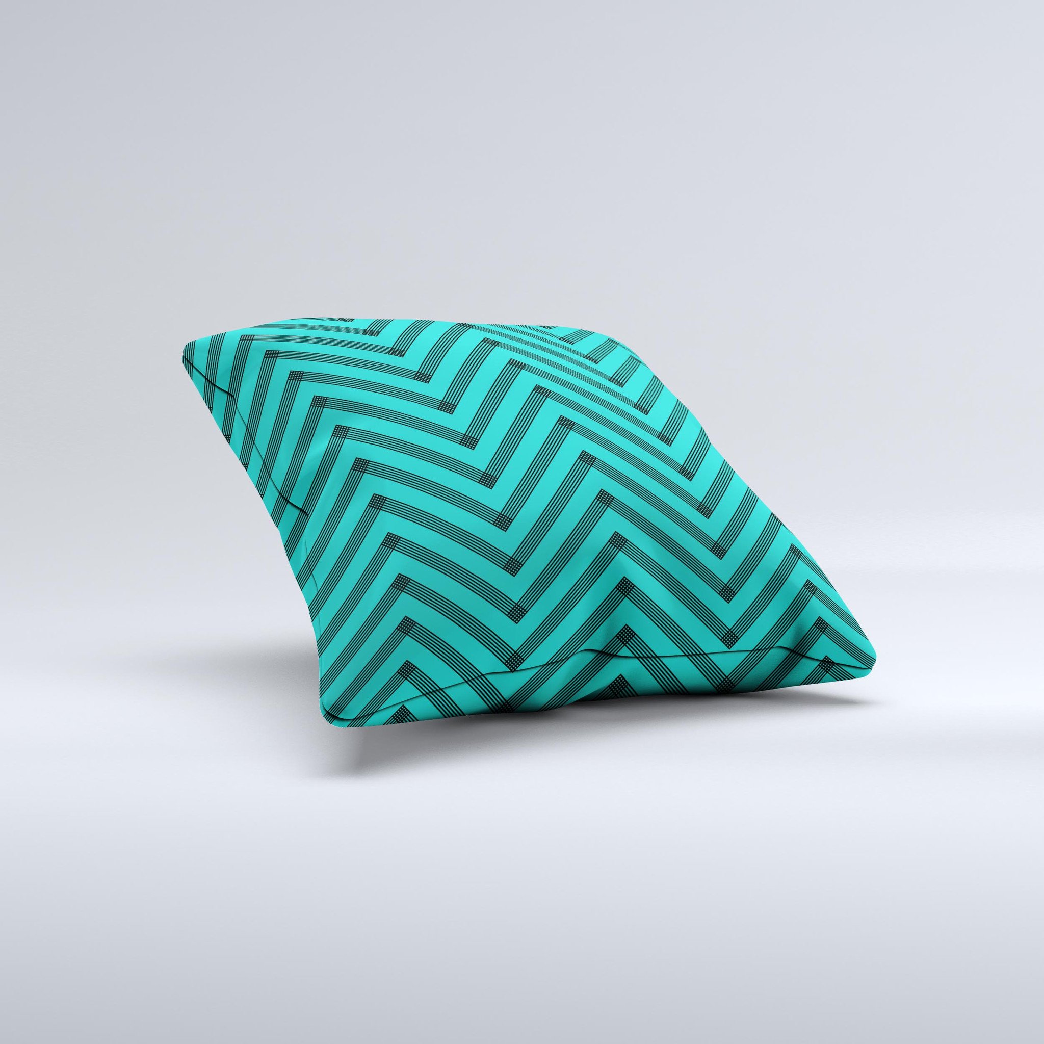 Teal and black decorative throw pillow featuring a sketch chevron design, handcrafted in Virginia with high-quality materials.