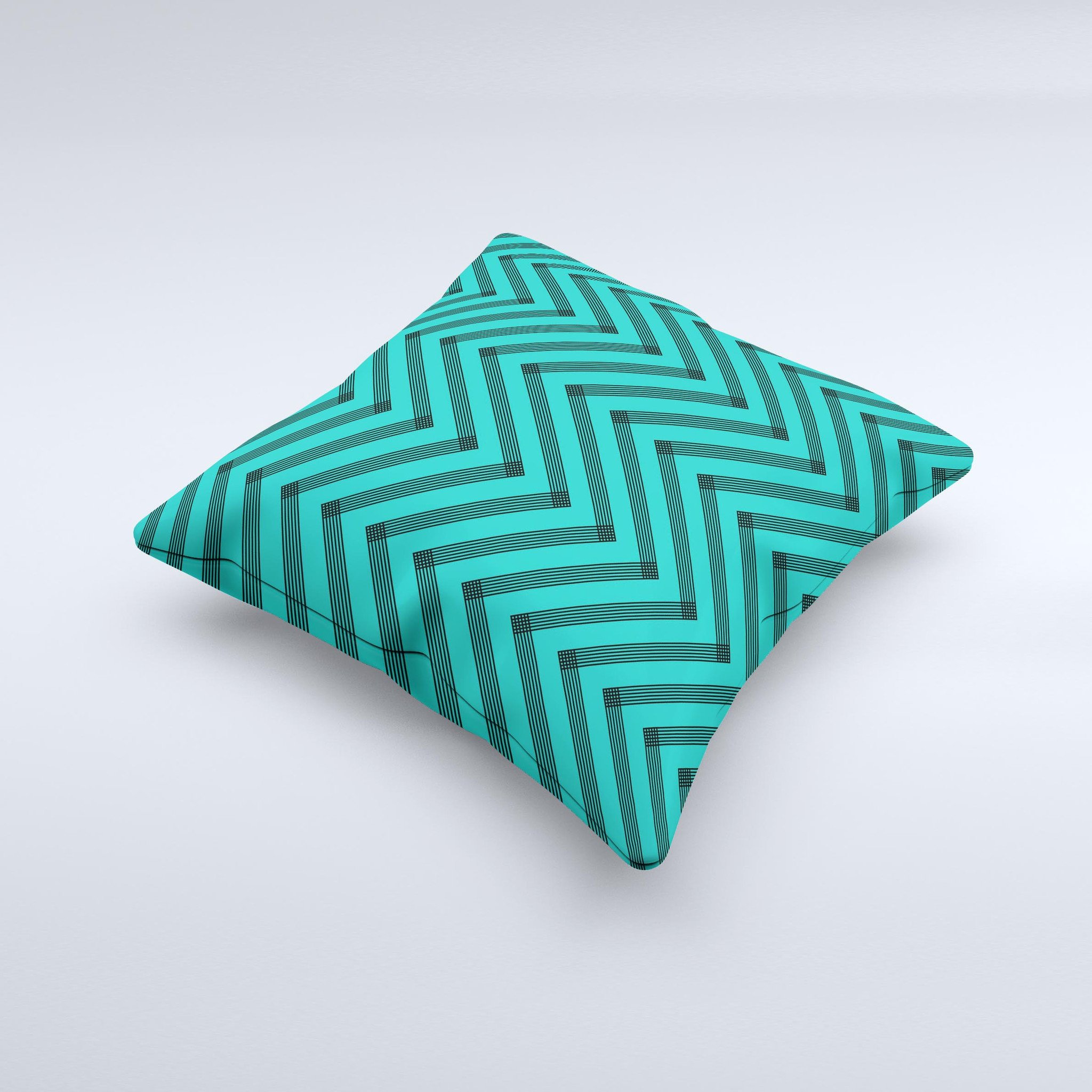 Teal and black decorative throw pillow featuring a sketch chevron design, handcrafted in Virginia with high-quality materials.