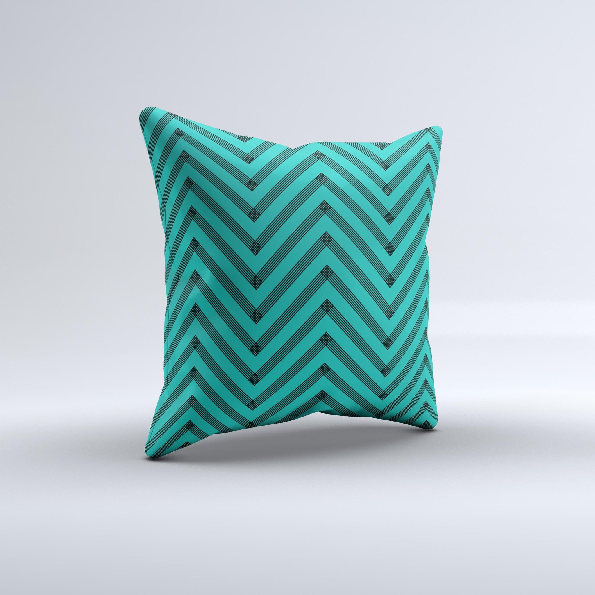 Teal and black decorative throw pillow featuring a sketch chevron design, handcrafted in Virginia with high-quality materials.