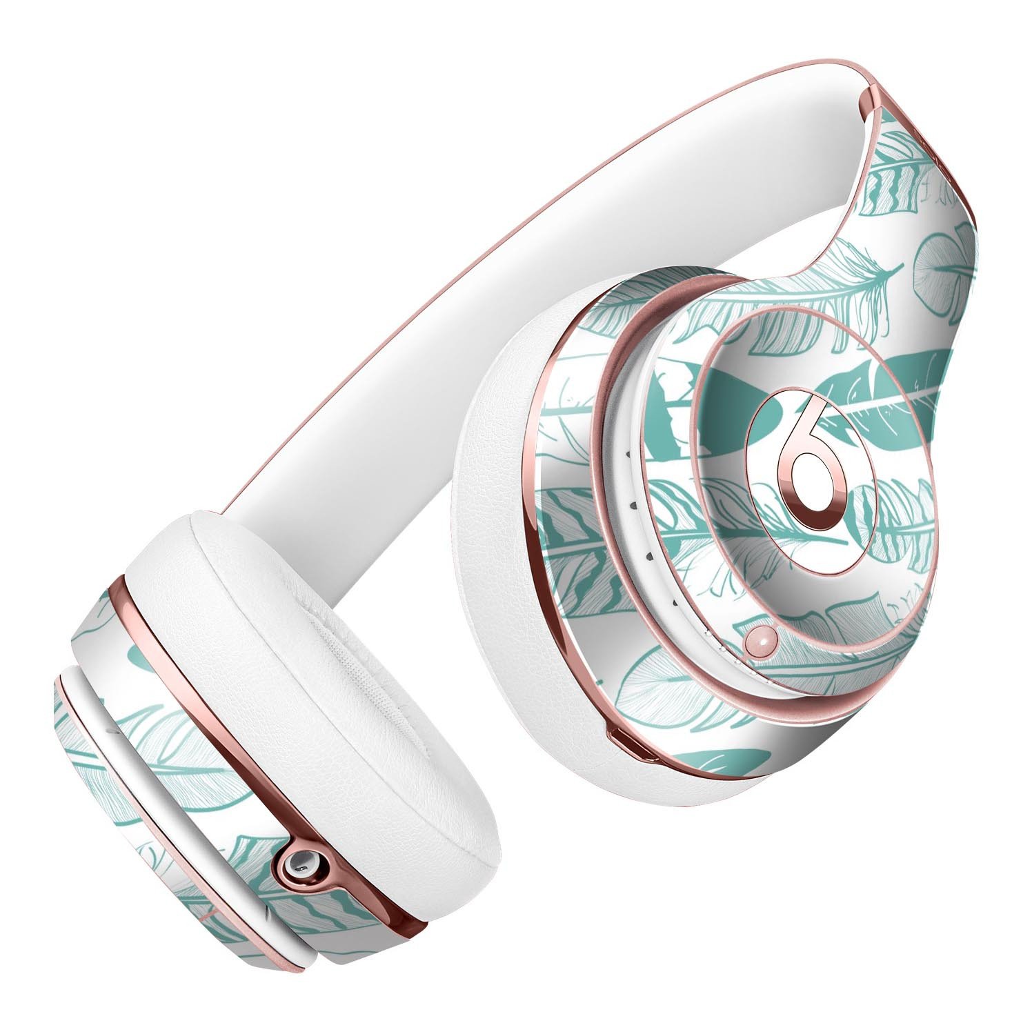 Teal Feather Pattern Full-Body Skin Kit for Beats by Dre Solo 3, showcasing vibrant colors and intricate feather design.