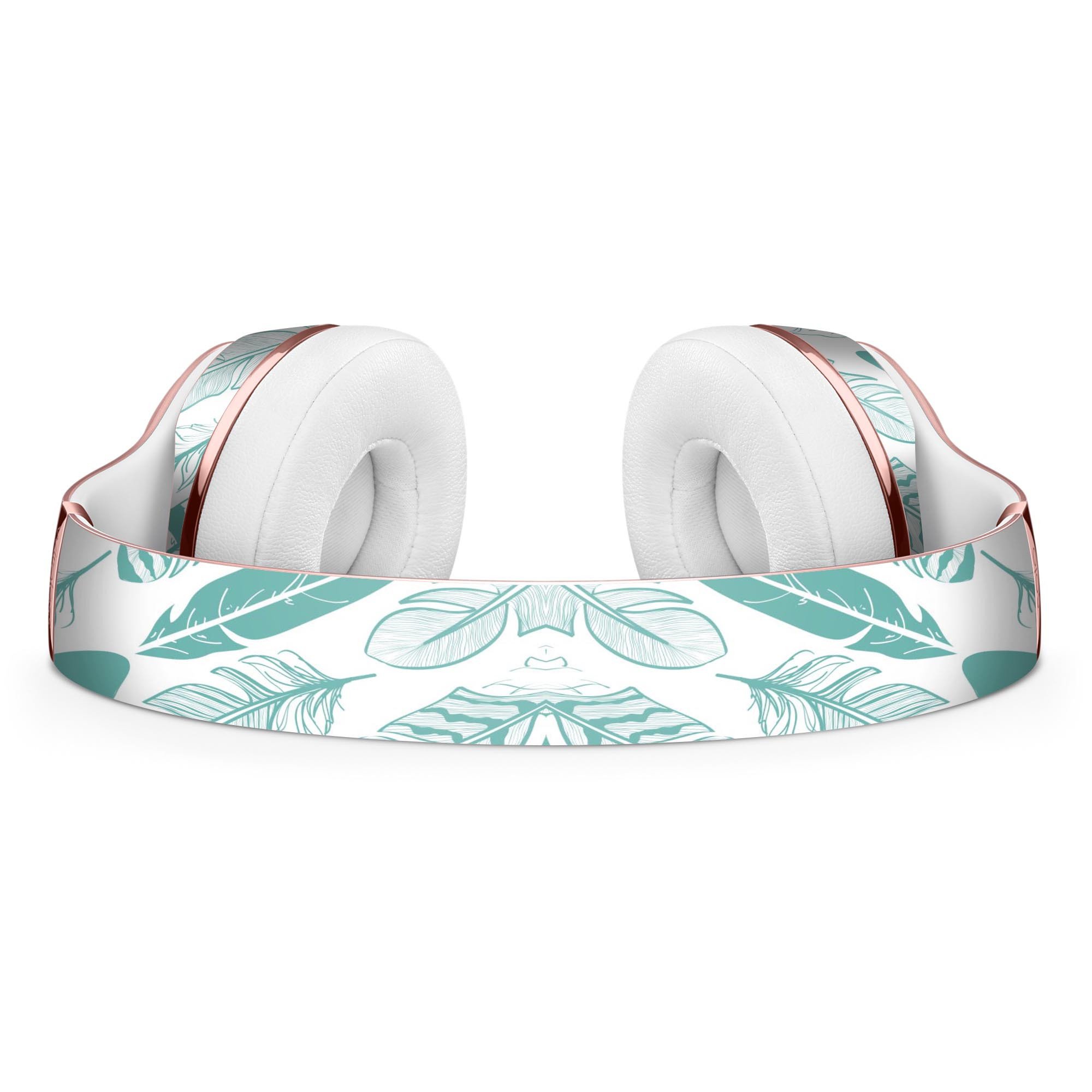 Teal Feather Pattern Full-Body Skin Kit for Beats by Dre Solo 3, showcasing vibrant colors and intricate feather design.