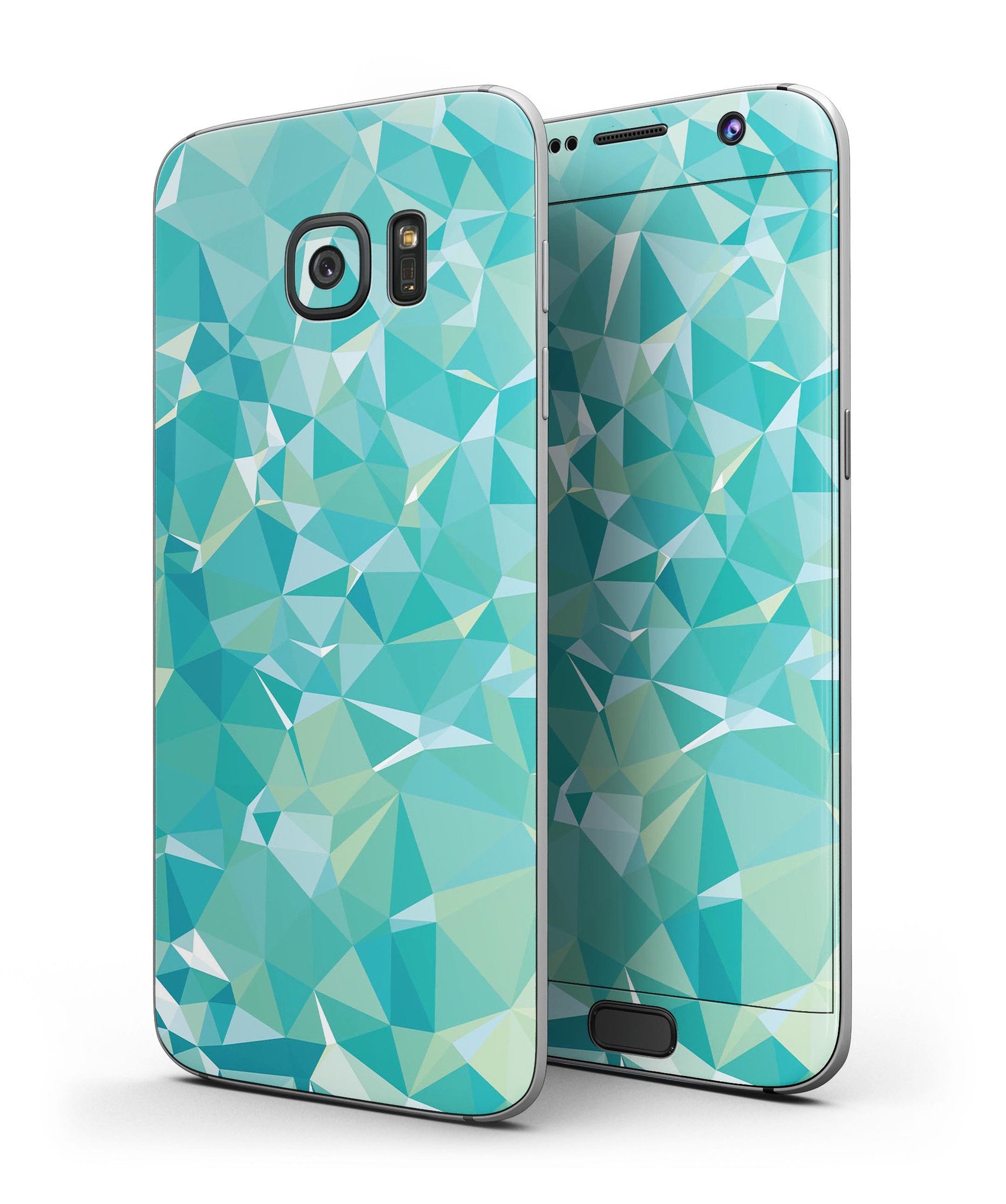 Teal Geometric V13 Full Body Skin-Kit for Samsung Galaxy S7, showcasing vibrant geometric patterns and premium vinyl material.