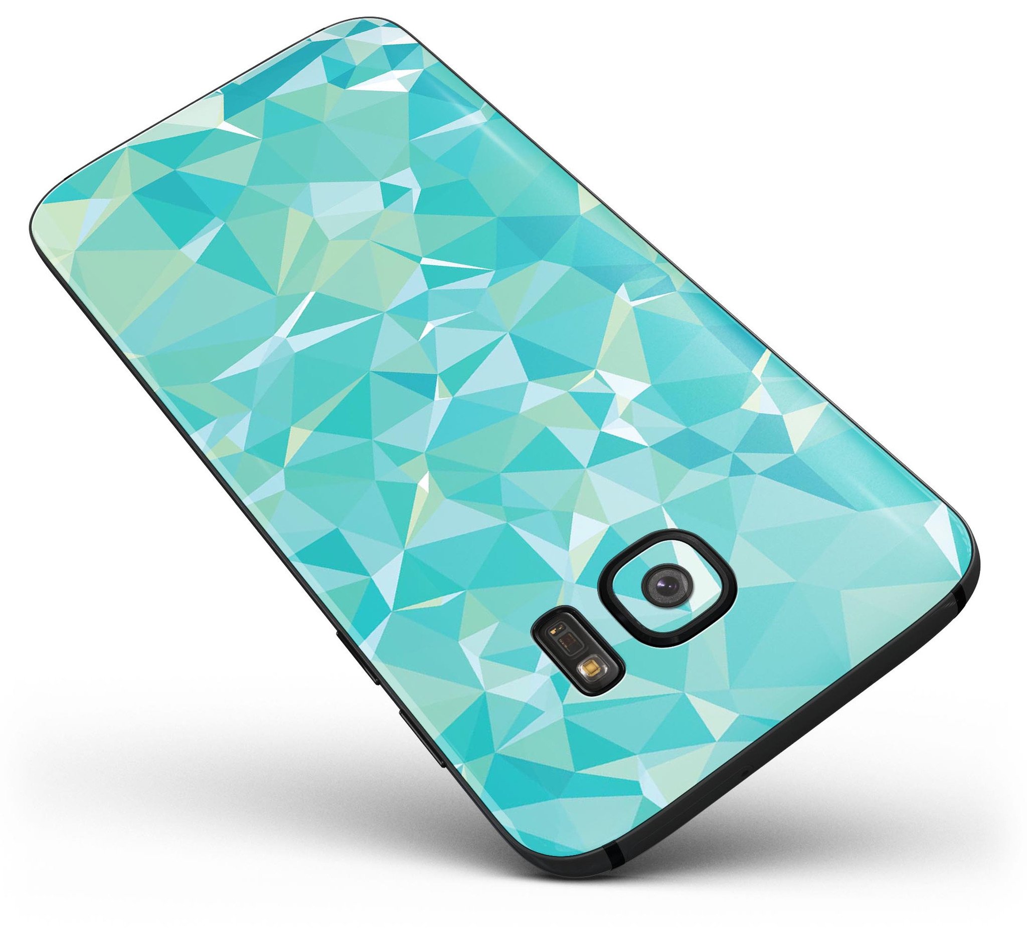 Teal Geometric V13 Full Body Skin-Kit for Samsung Galaxy S7, showcasing vibrant geometric patterns and premium vinyl material.