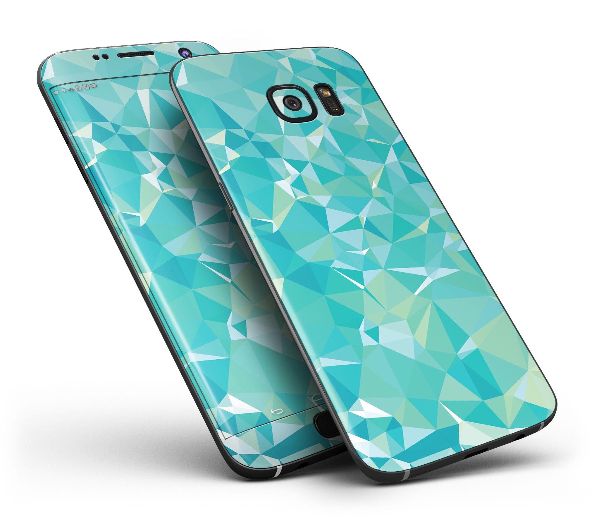Teal Geometric V13 Full Body Skin-Kit for Samsung Galaxy S7, showcasing vibrant geometric patterns and premium vinyl material.
