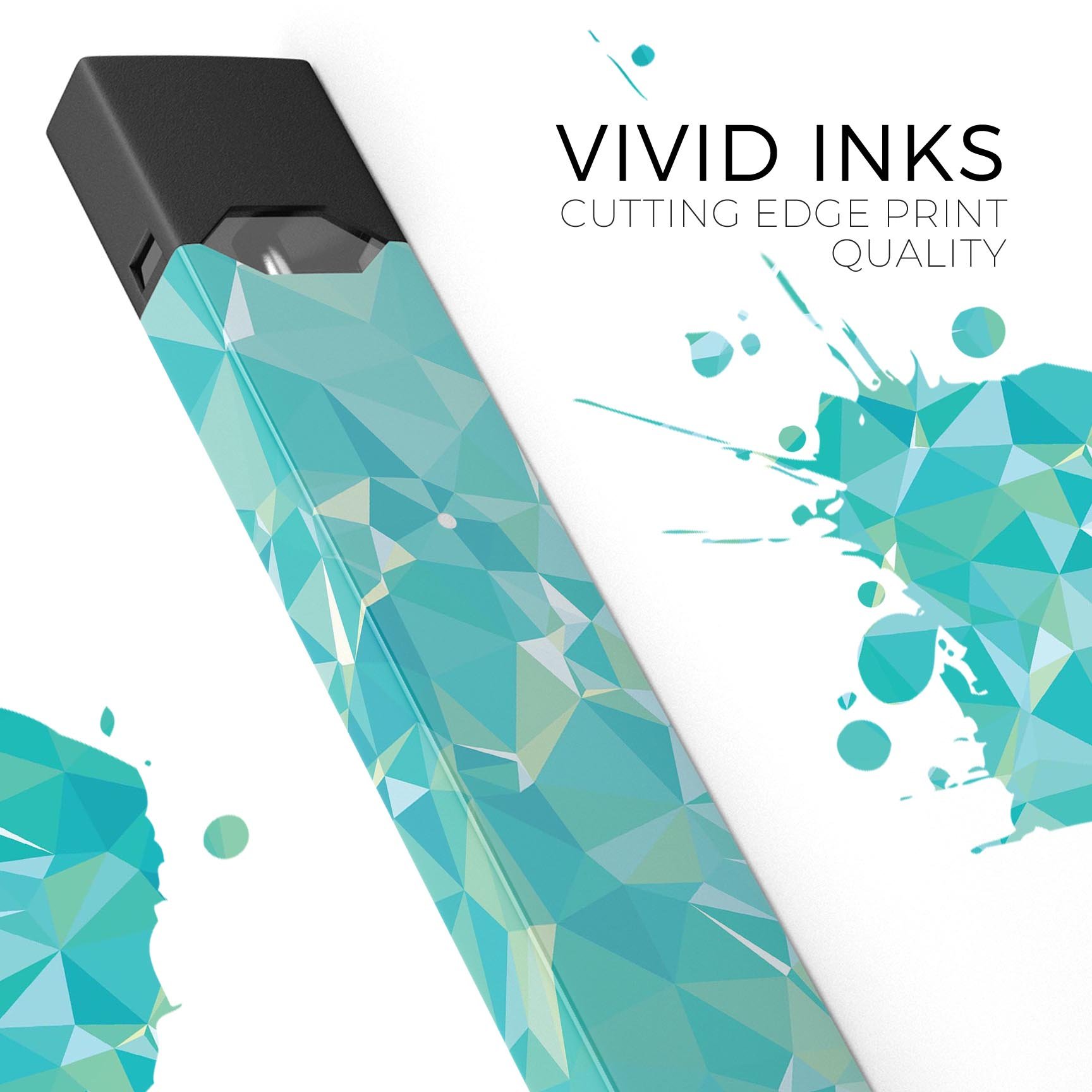 Teal Geometric V13 skin-wrap sticker designed for JUUL vaping device, showcasing vibrant geometric patterns.