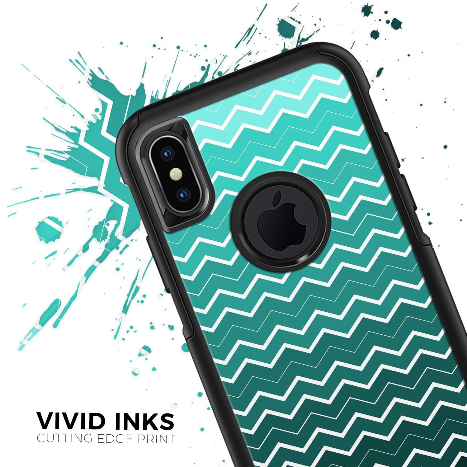 Teal Gradient Layered Chevron Skin Kit for iPhone OtterBox cases, showcasing a stylish design with layered chevron patterns.