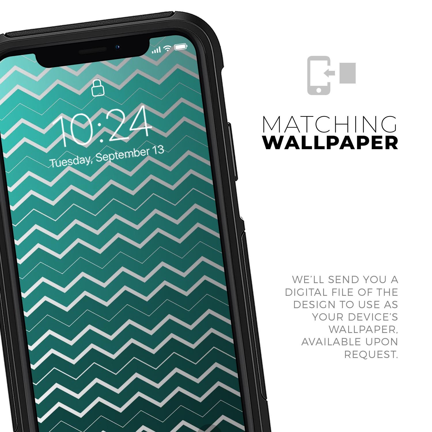 Teal Gradient Layered Chevron Skin Kit for iPhone OtterBox cases, showcasing a stylish design with layered chevron patterns.