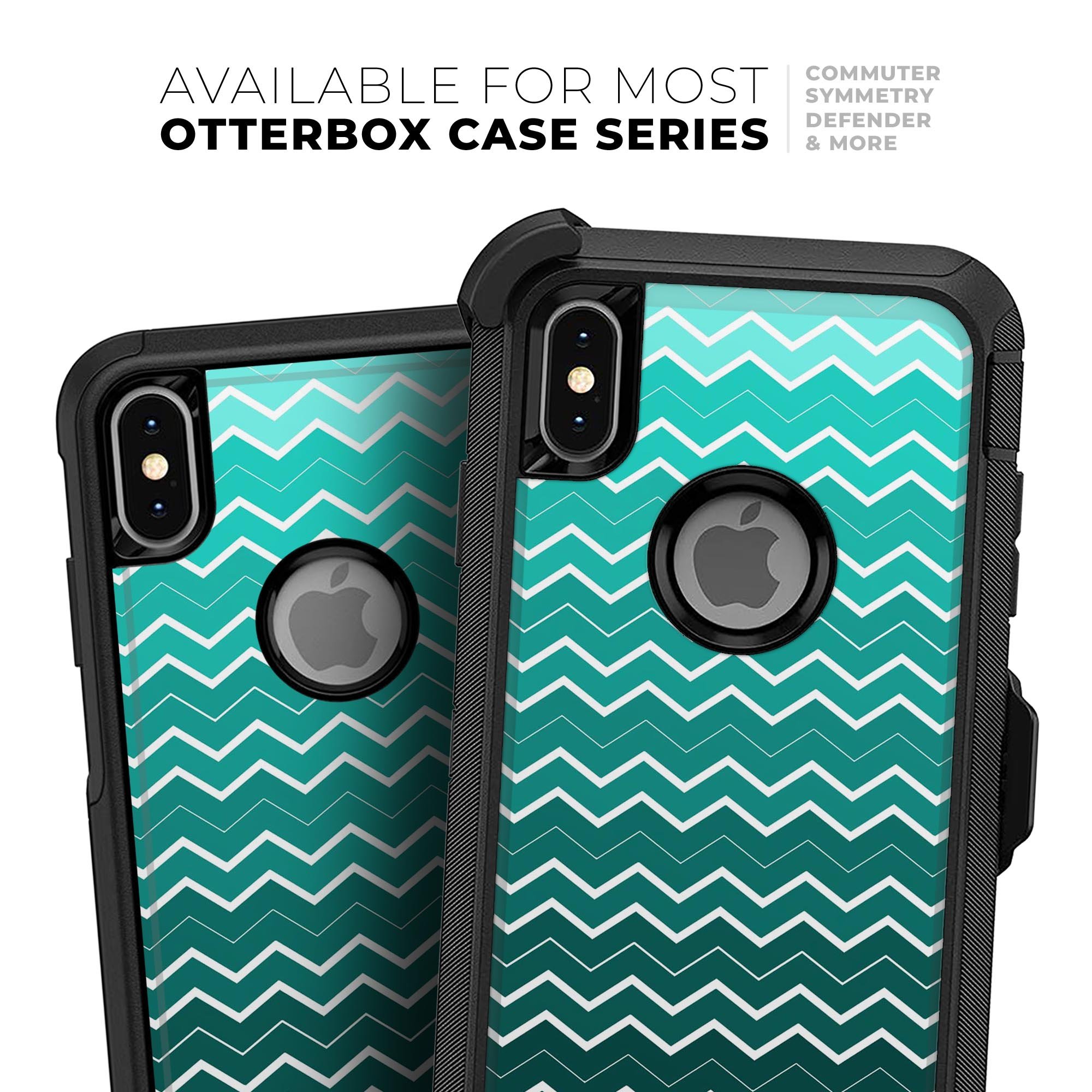 Teal Gradient Layered Chevron Skin Kit for iPhone OtterBox cases, showcasing a stylish design with layered chevron patterns.