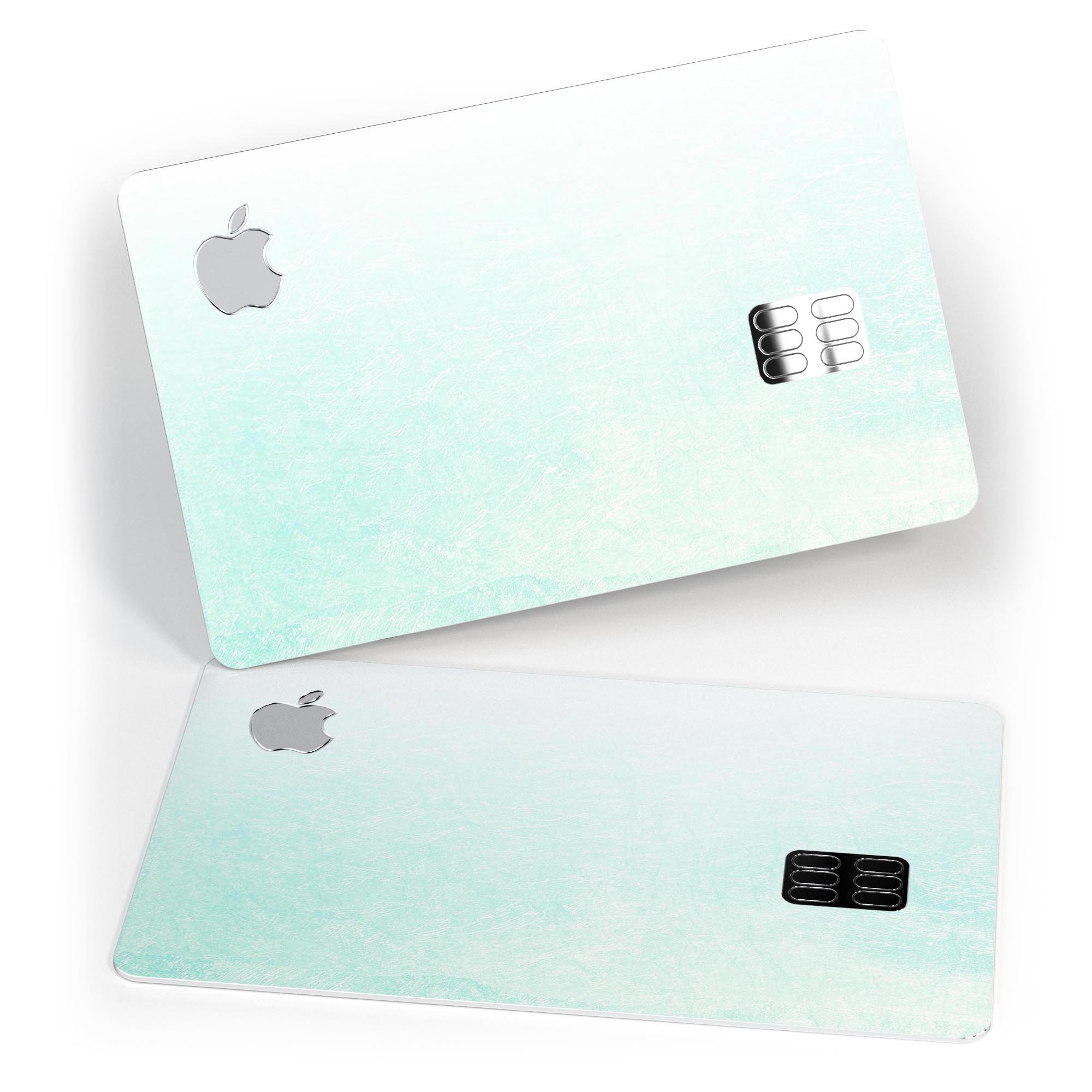 Teal Grunge Fade to White Premium Protective Decal Skin-Kit for Apple Card, showcasing vibrant colors and a stylish design.