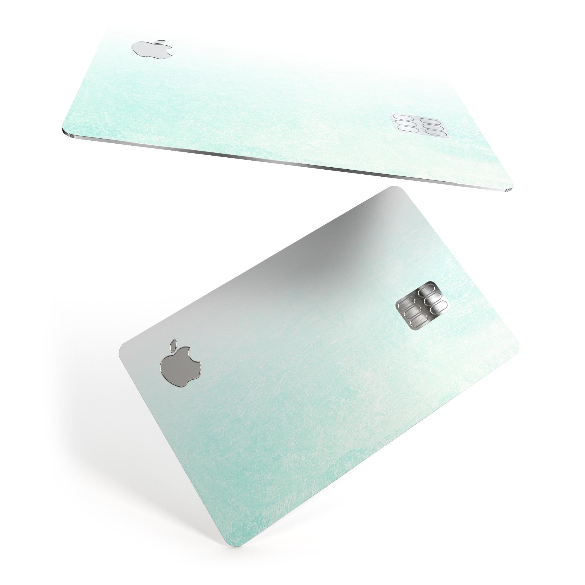 Teal Grunge Fade to White Premium Protective Decal Skin-Kit for Apple Card, showcasing vibrant colors and a stylish design.