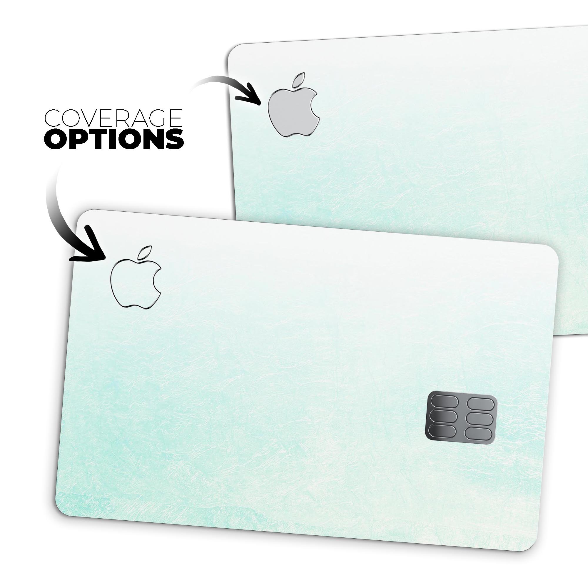 Teal Grunge Fade to White Premium Protective Decal Skin-Kit for Apple Card, showcasing vibrant colors and a stylish design.