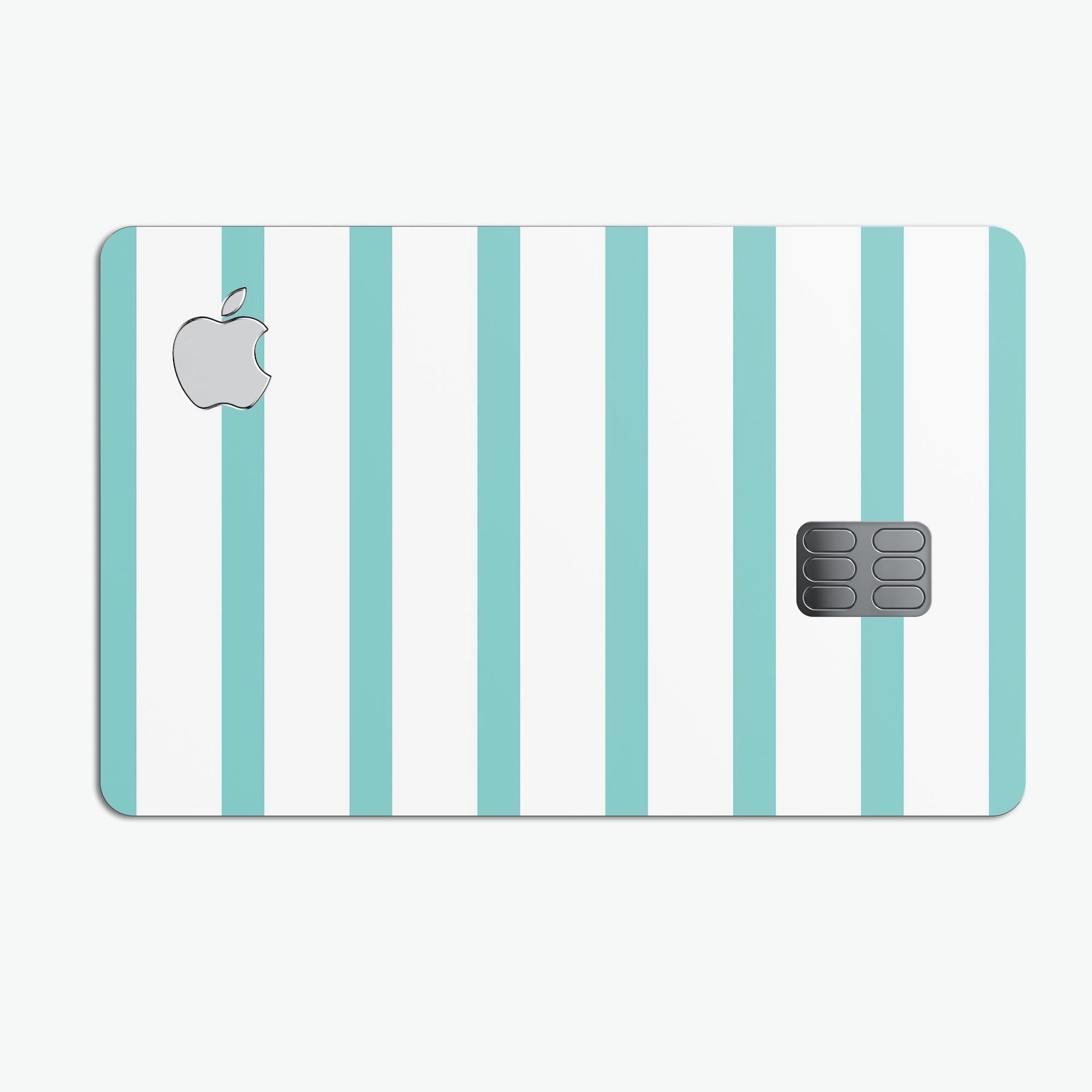Teal Horizontal Stripes Premium Protective Decal Skin-Kit for Apple Card, showcasing its vibrant design and protective features.