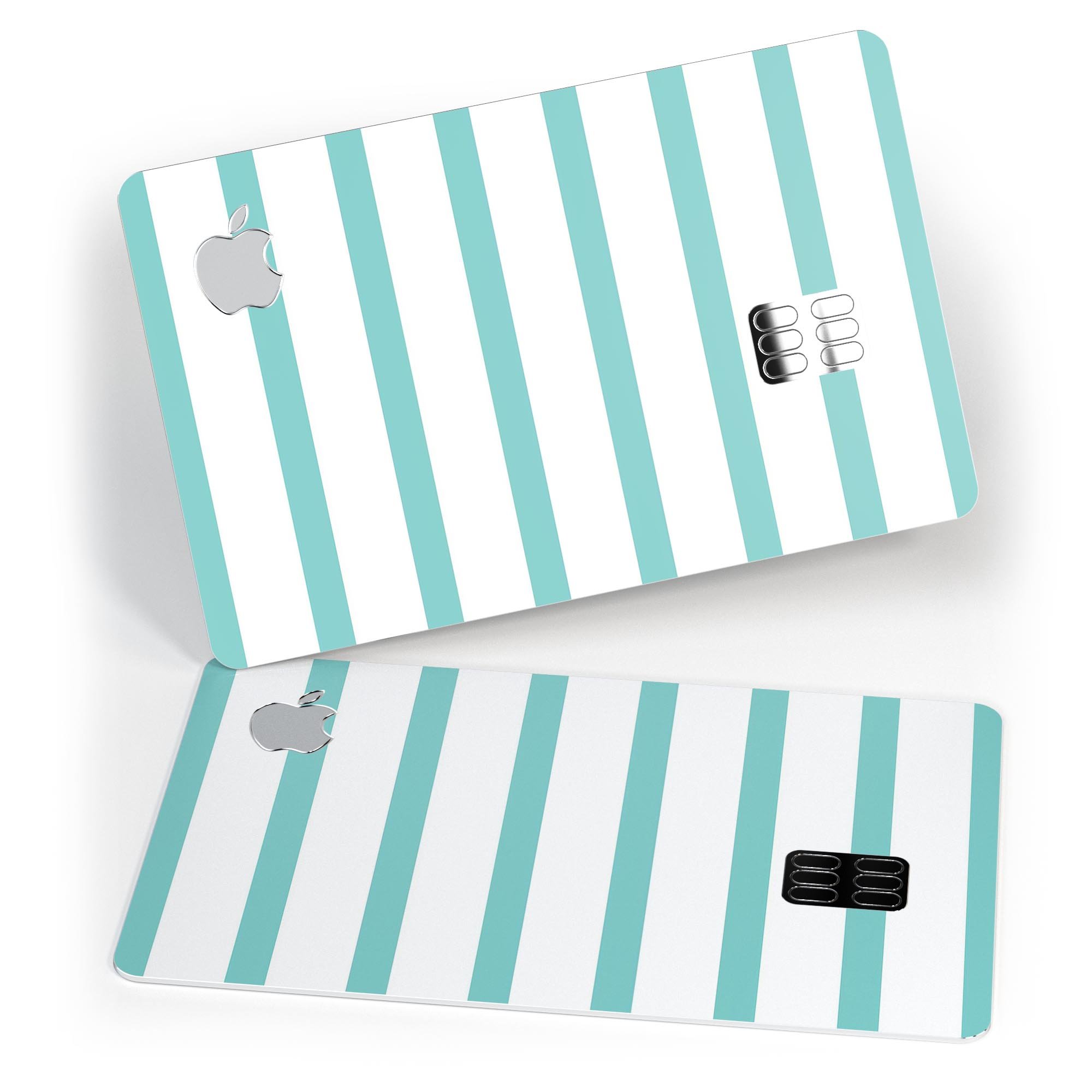 Teal Horizontal Stripes Premium Protective Decal Skin-Kit for Apple Card, showcasing its vibrant design and protective features.
