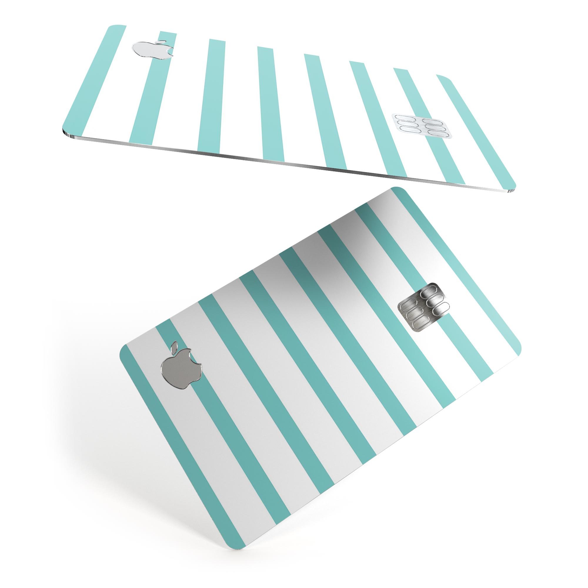 Teal Horizontal Stripes Premium Protective Decal Skin-Kit for Apple Card, showcasing its vibrant design and protective features.
