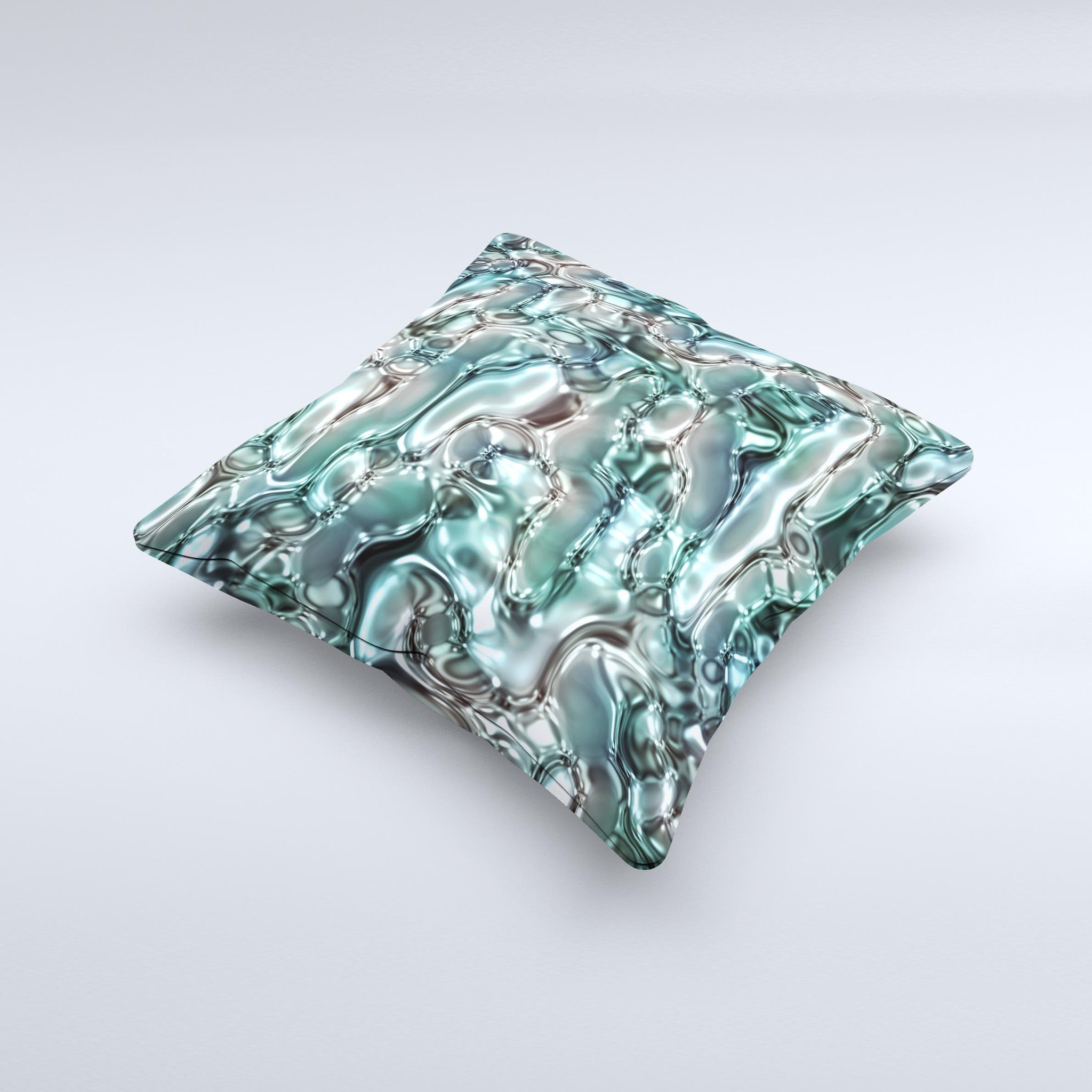 Teal Mercury Ink-Fuzed Decorative Throw Pillow showcasing a unique handcrafted design with high thread count fabric.