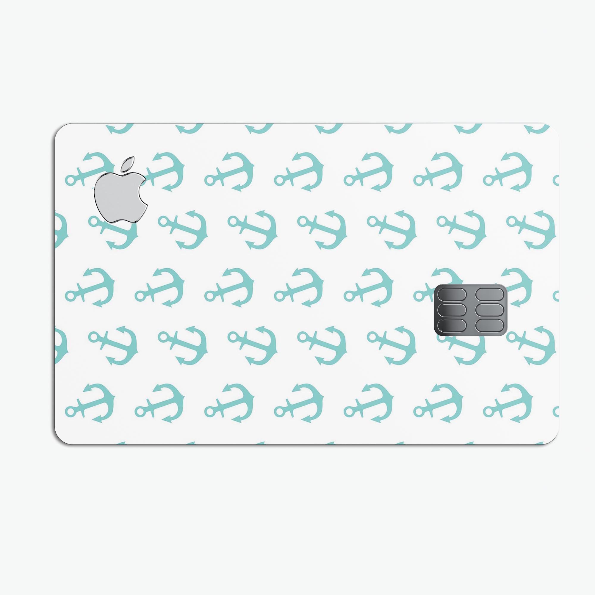 Teal Micro Anchors skin kit for Apple Card, showcasing premium vinyl material and bubble-free installation.