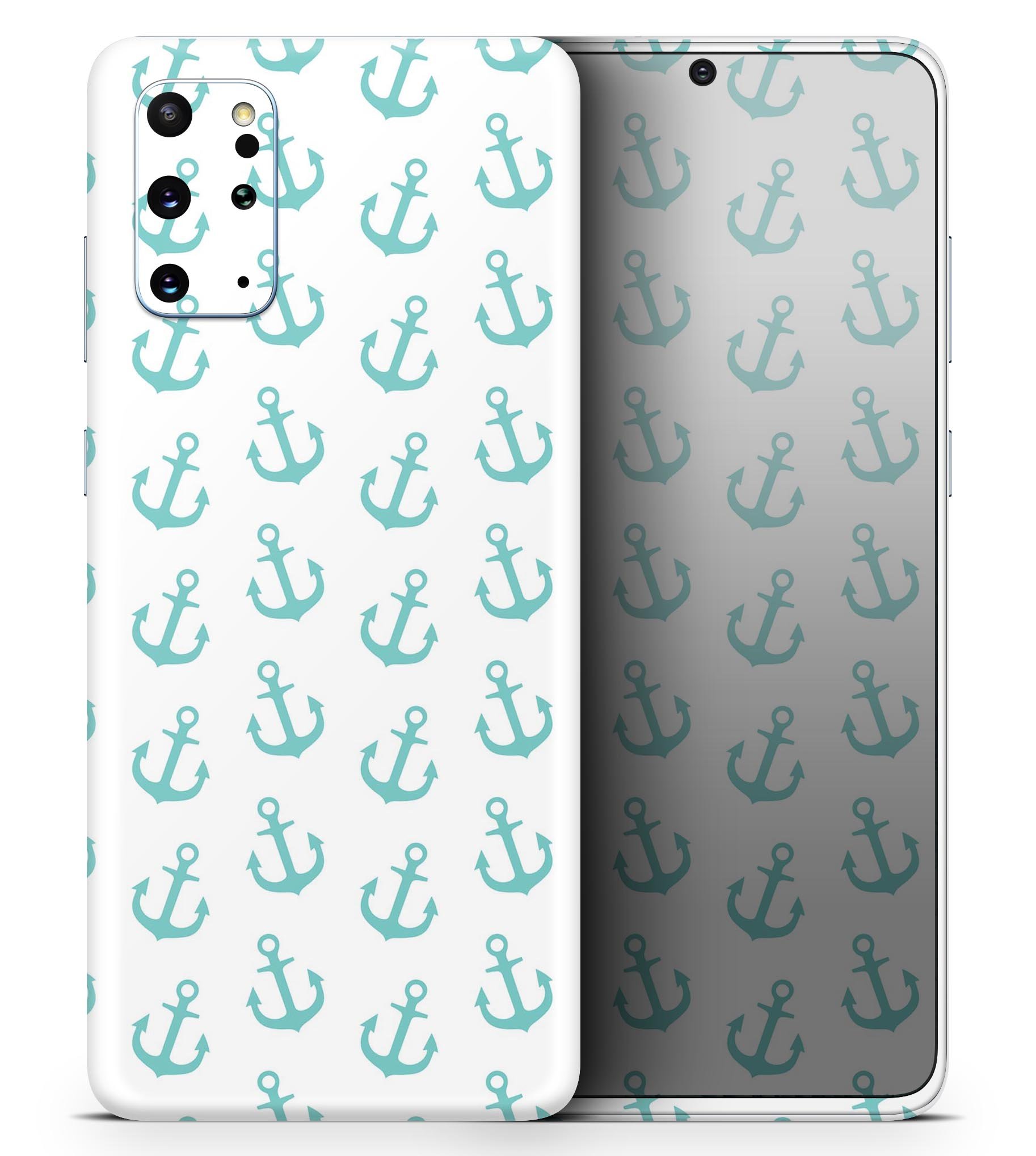 Teal Micro Anchors Skin-Kit for Samsung Galaxy S20, showcasing its vibrant design and premium vinyl material.
