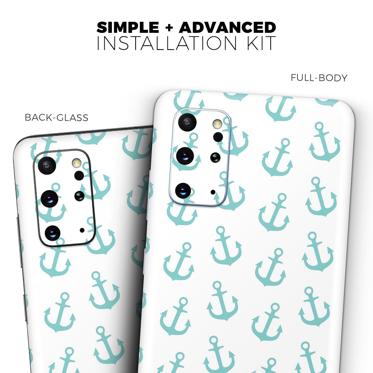 Teal Micro Anchors Skin-Kit for Samsung Galaxy S20, showcasing its vibrant design and premium vinyl material.