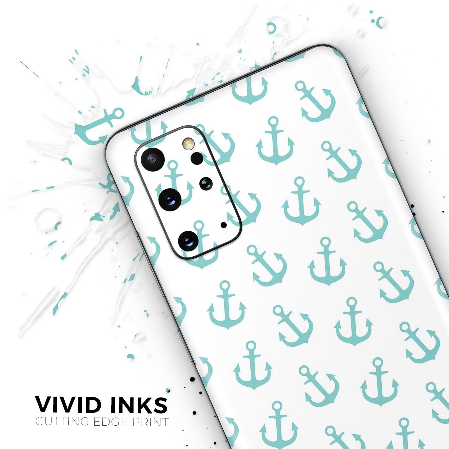 Teal Micro Anchors Skin-Kit for Samsung Galaxy S20, showcasing its vibrant design and premium vinyl material.