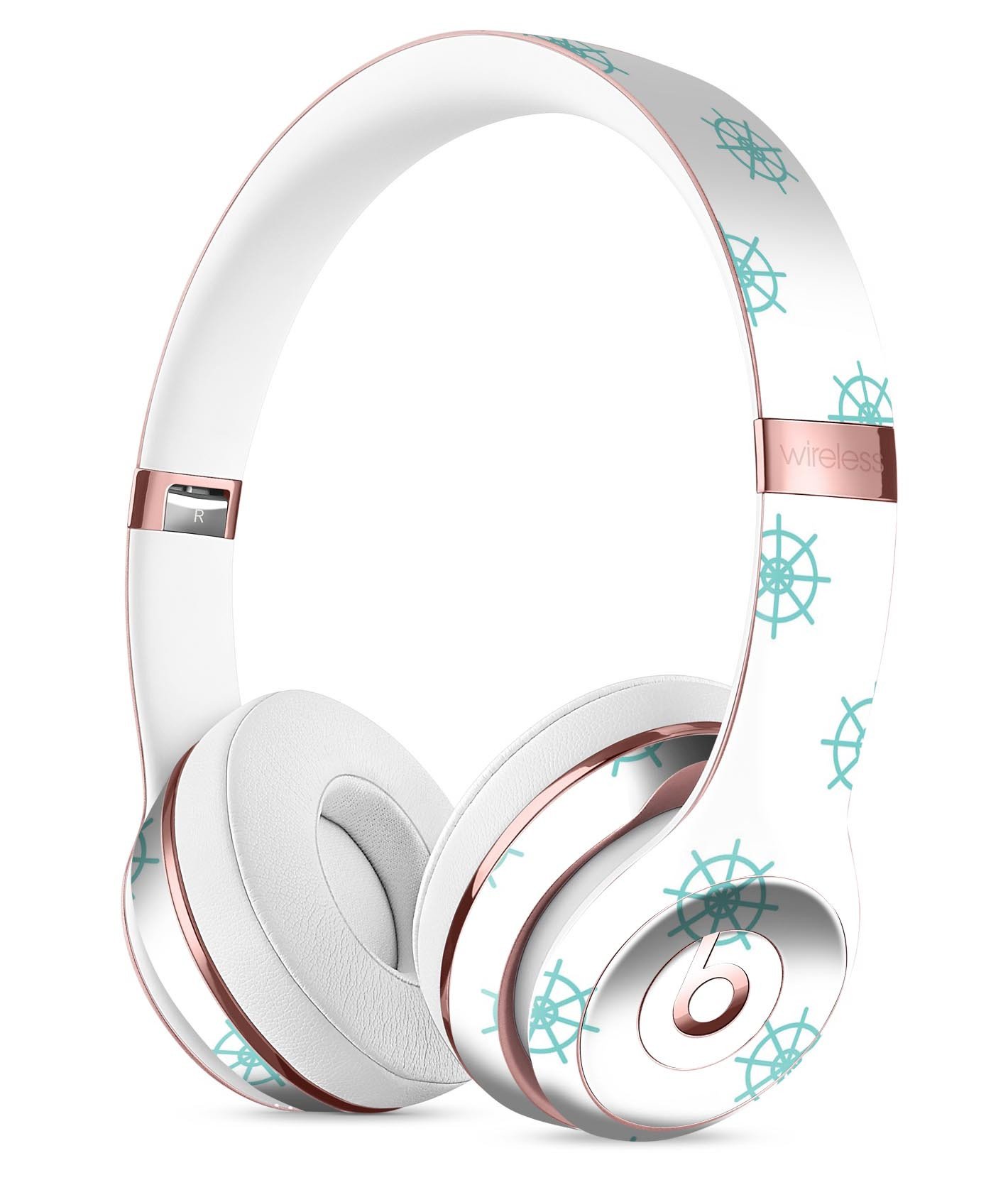 Teal Micro Ship Wheels Full-Body Skin Kit for Beats by Dre Solo 3, showcasing vibrant design and precise fit.