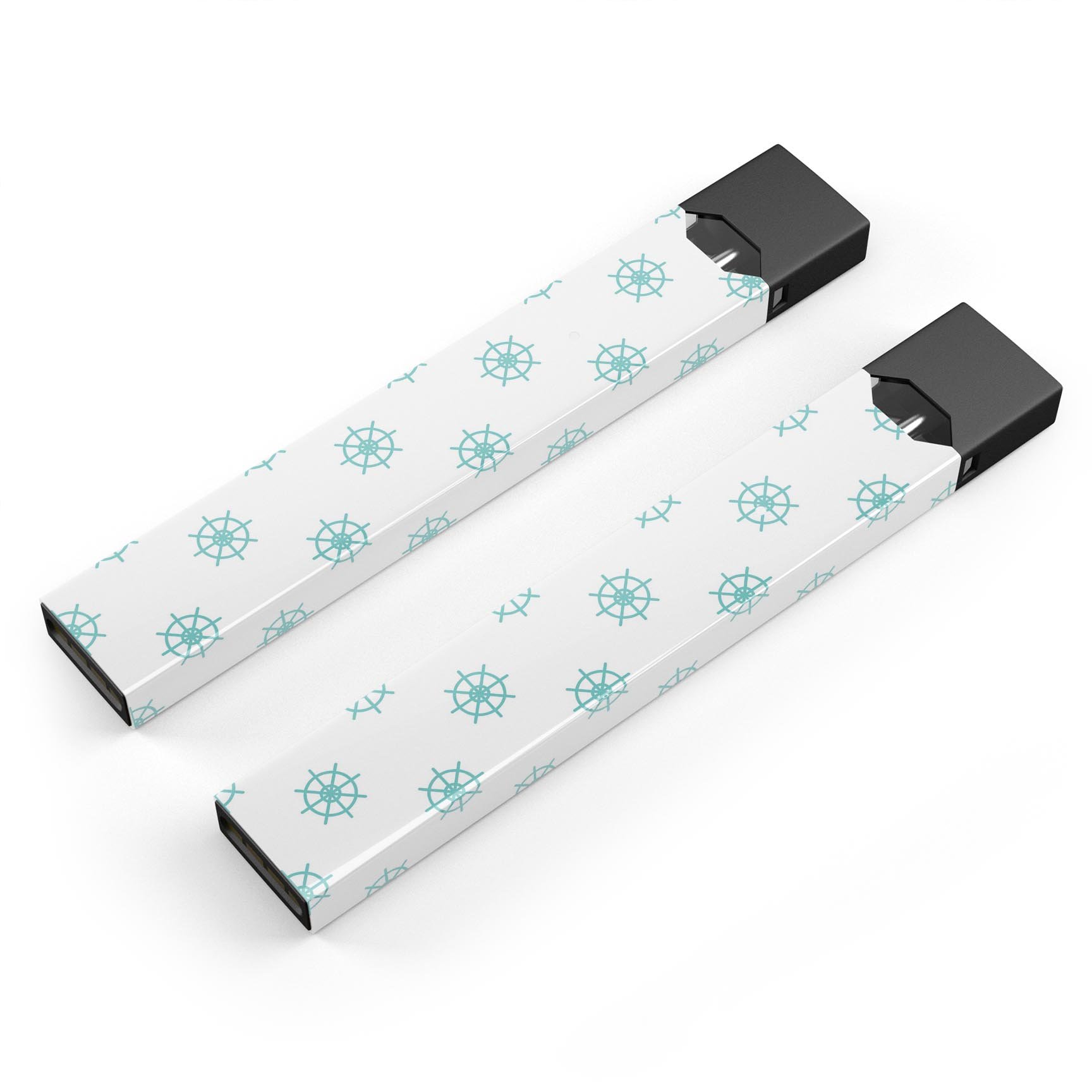 Teal Micro Ship Wheels decal skin wrap for JUUL vaping device, showcasing vibrant design and protective features.