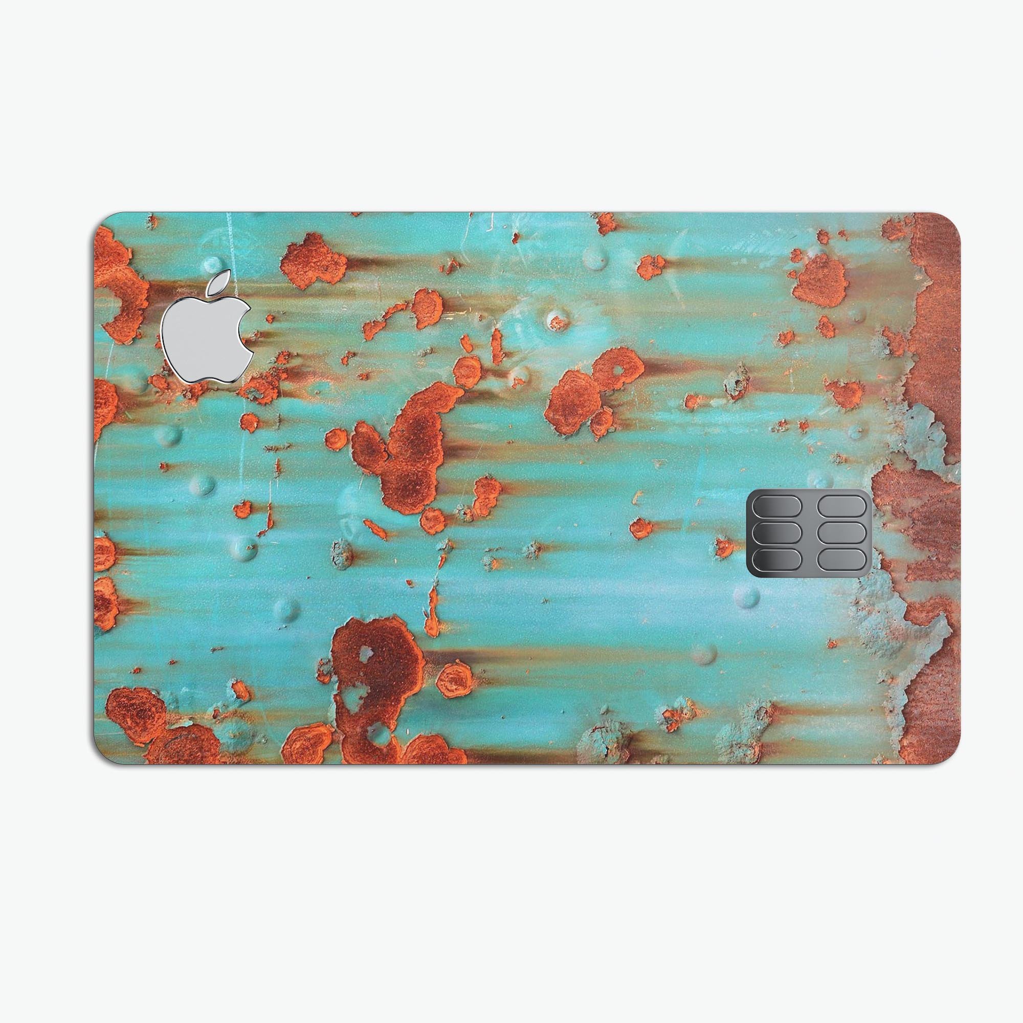 Teal Painted Rustic Metal skin kit for Apple Card, showcasing a stylish design and premium quality.