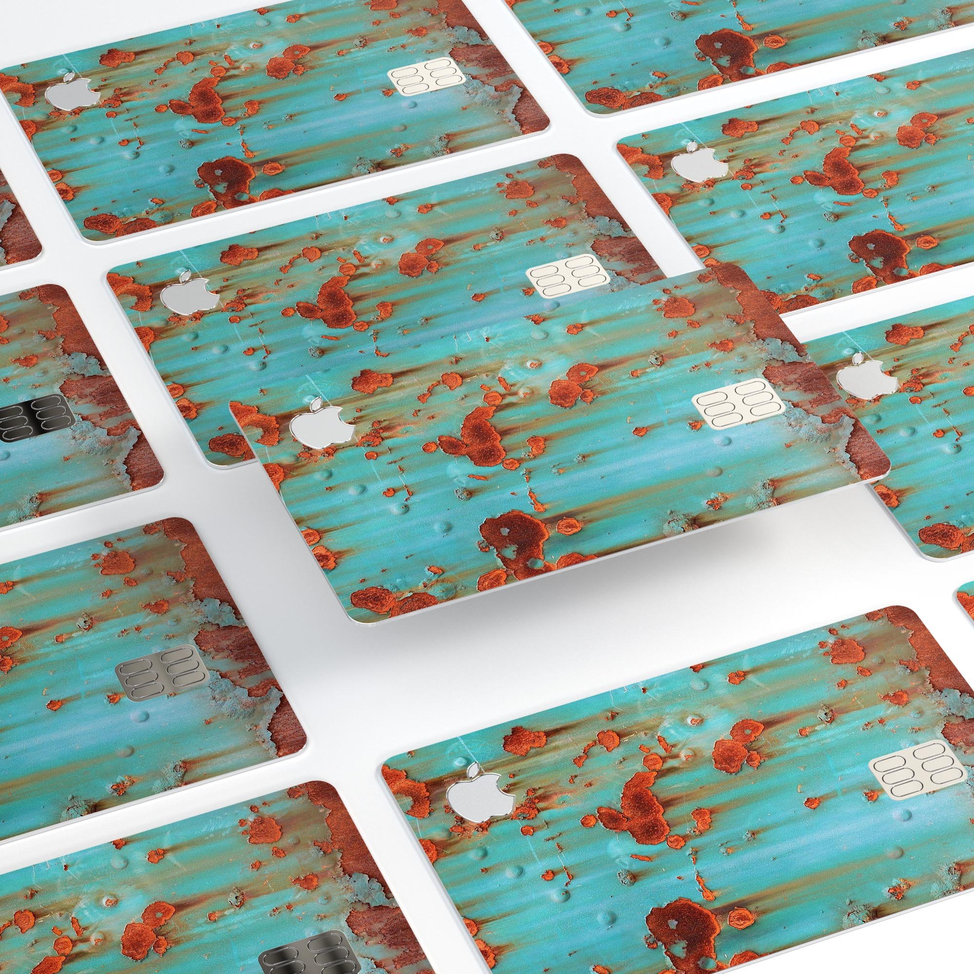Teal Painted Rustic Metal skin kit for Apple Card, showcasing a stylish design and premium quality.