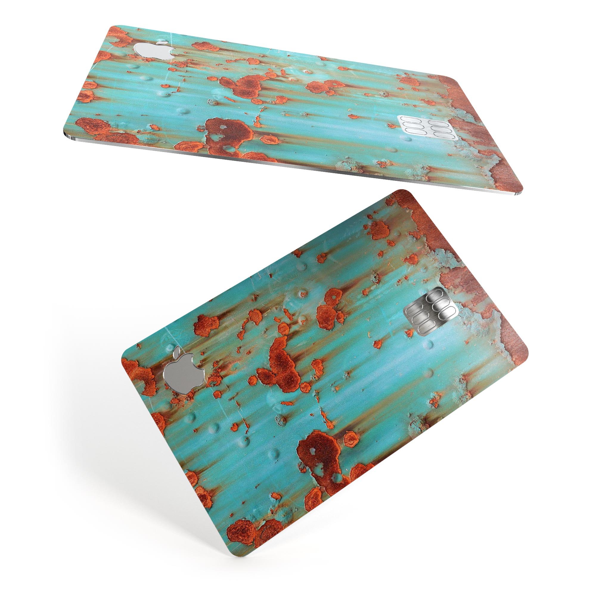Teal Painted Rustic Metal skin kit for Apple Card, showcasing a stylish design and premium quality.