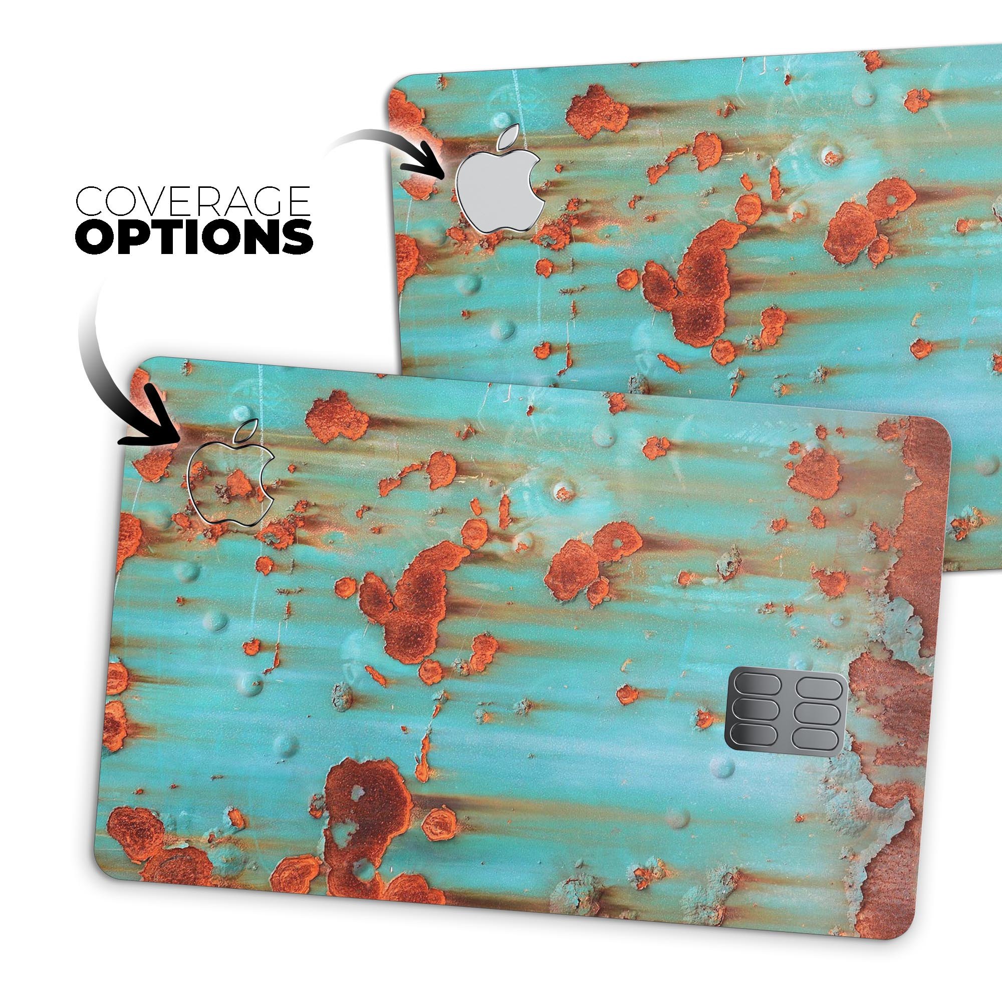 Teal Painted Rustic Metal skin kit for Apple Card, showcasing a stylish design and premium quality.