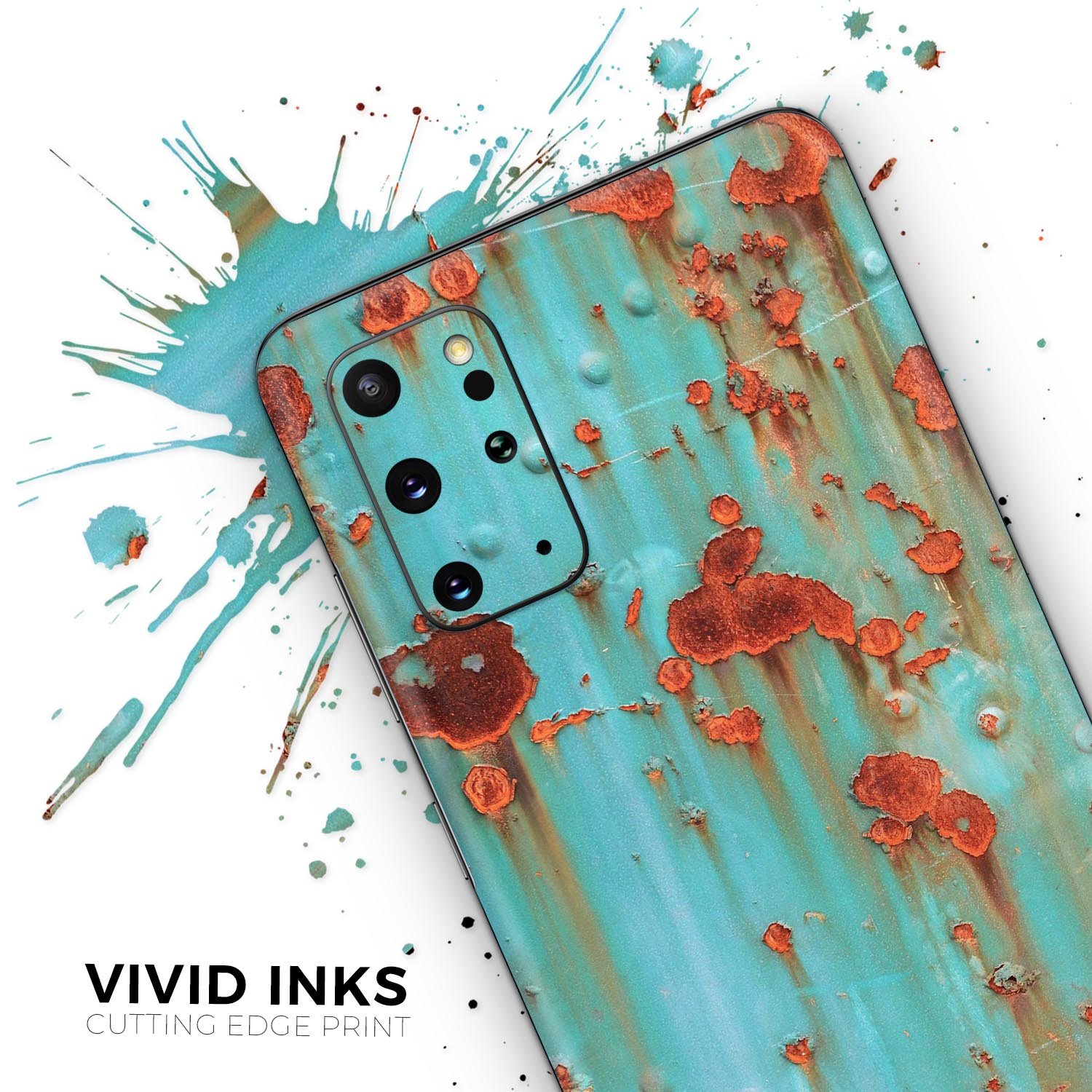 Teal Painted Rustic Metal Skin-Kit for Samsung Galaxy S-Series, showcasing a stylish design on a smartphone.