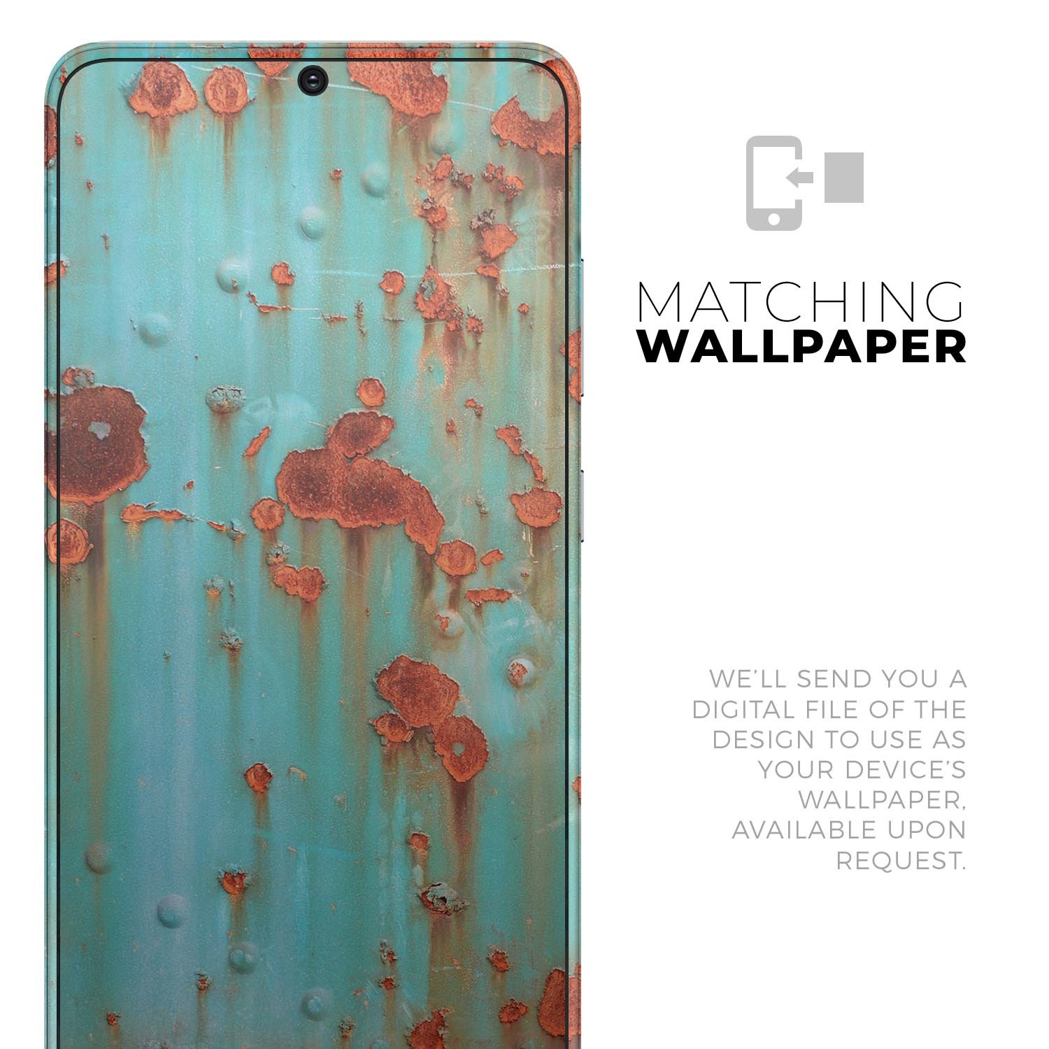 Teal Painted Rustic Metal Skin-Kit for Samsung Galaxy S-Series, showcasing a stylish design on a smartphone.