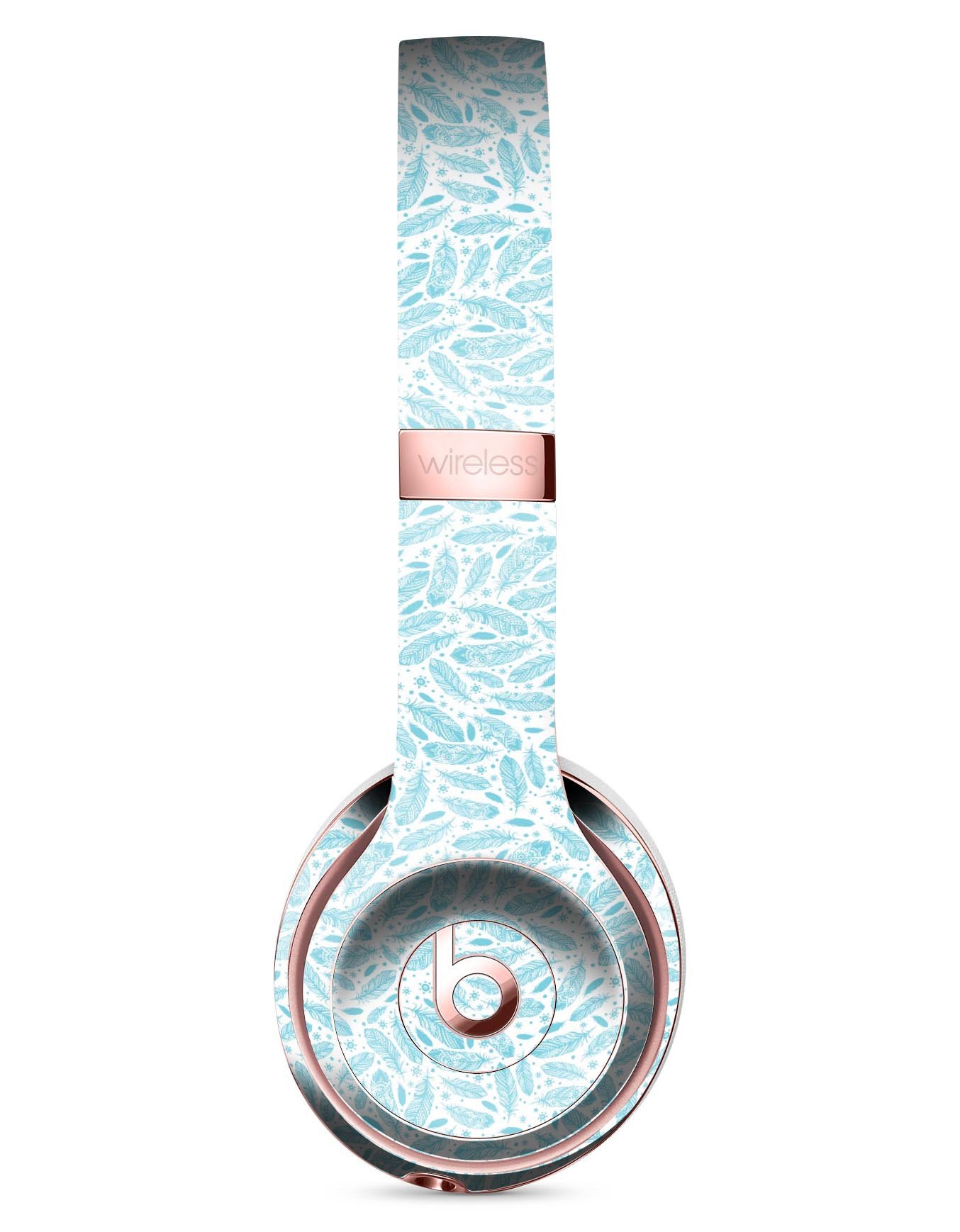 Teal Zendoodle Feathers Full-Body Skin Kit for Beats by Dre Solo 3, showcasing vibrant feather patterns on a sleek vinyl surface.