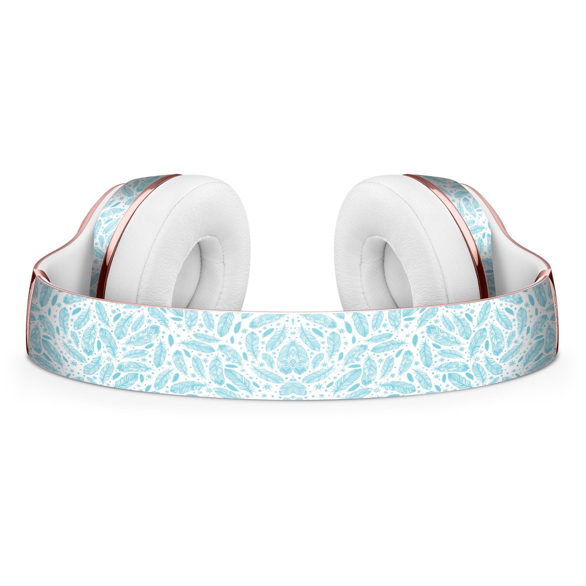 Teal Zendoodle Feathers Full-Body Skin Kit for Beats by Dre Solo 3, showcasing vibrant feather patterns on a sleek vinyl surface.