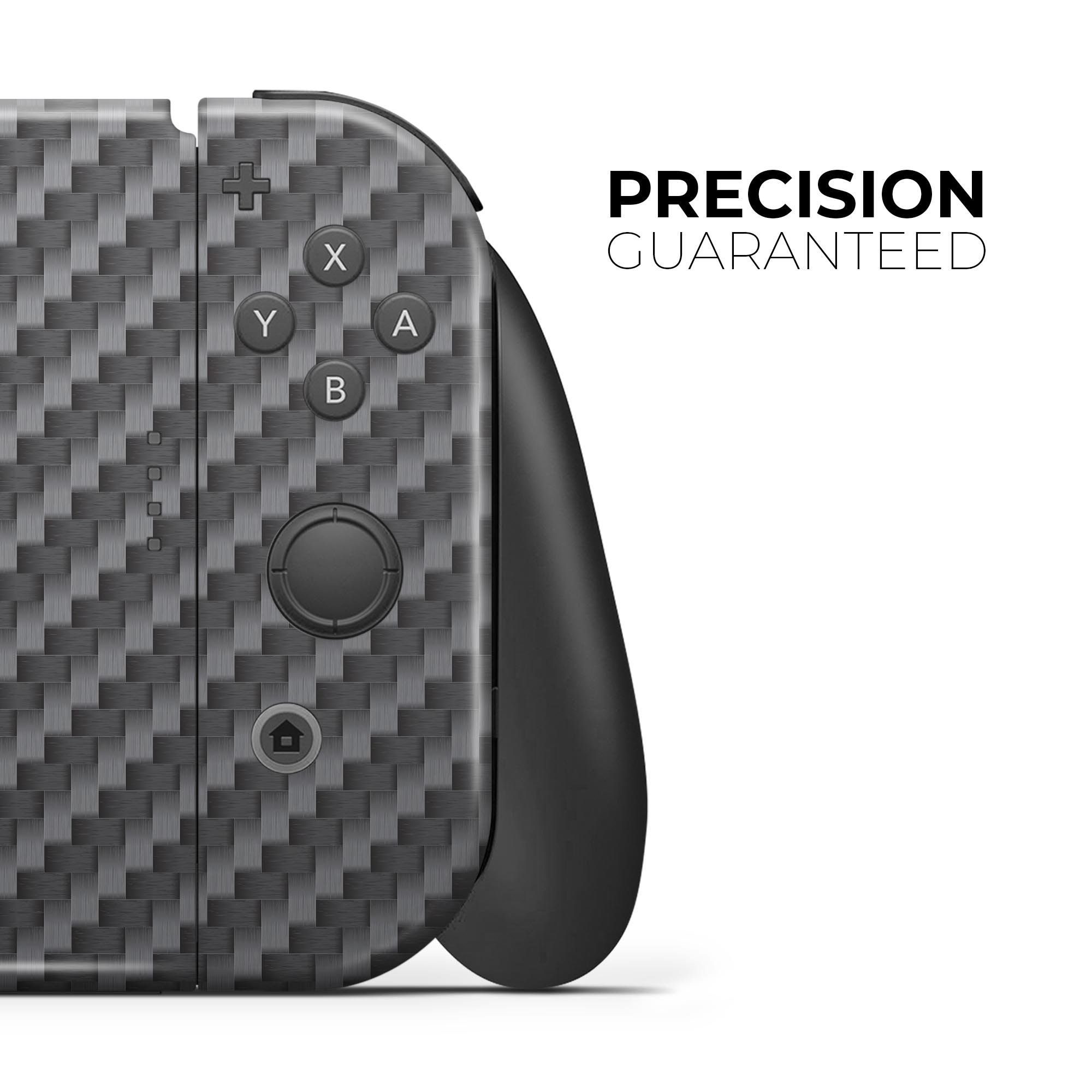 Textured Black Carbon Fiber Full Body Skin Decal Wrap Kit for Nintendo Switch, showcasing a sleek design and premium quality finish.