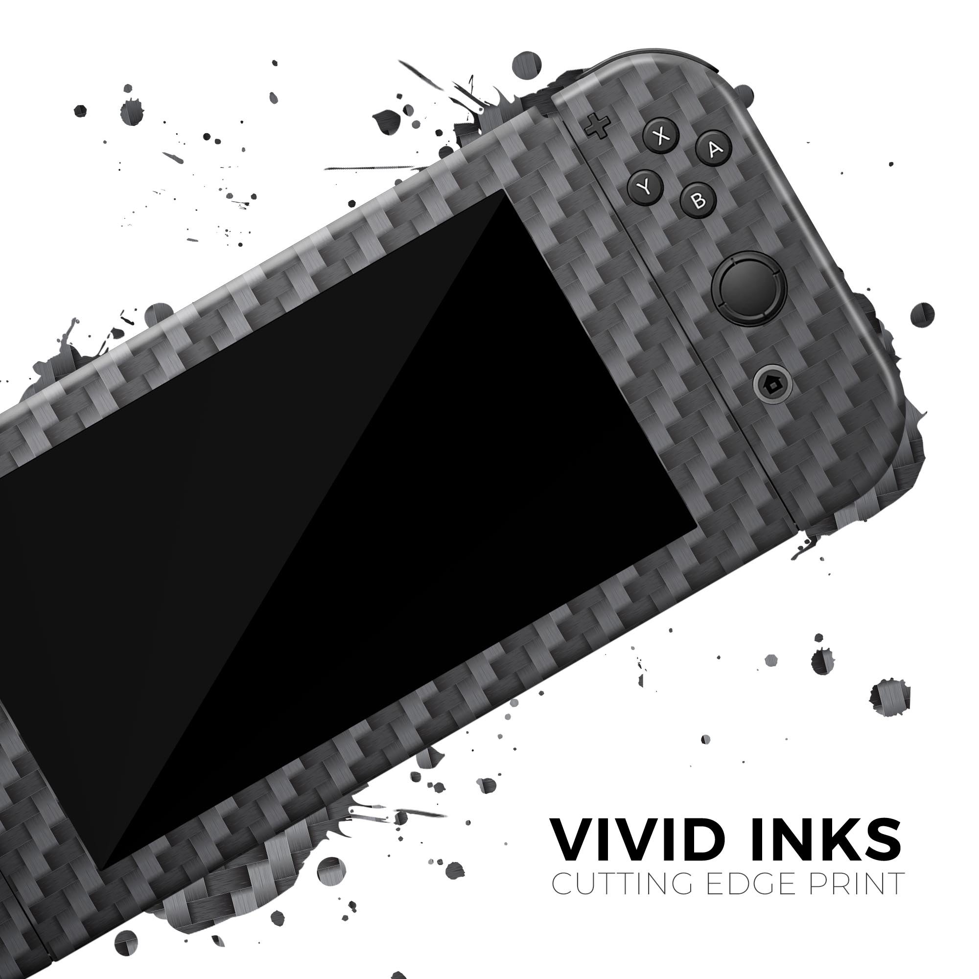 Textured Black Carbon Fiber Full Body Skin Decal Wrap Kit for Nintendo Switch, showcasing a sleek design and premium quality finish.