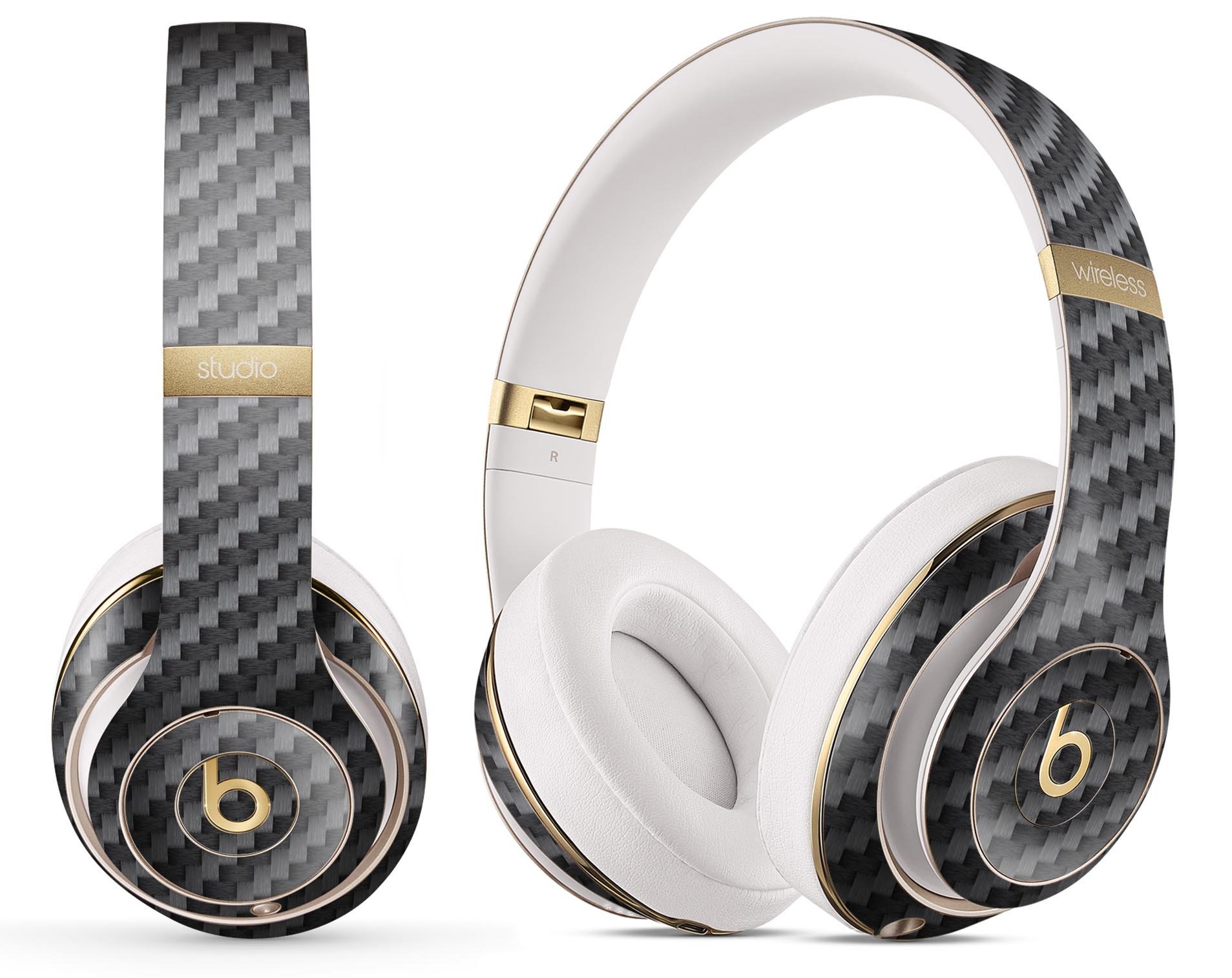 Textured Black Carbon Fiber Skin Decal Wrap Kit for Beats, showcasing a sleek design and precise fit.