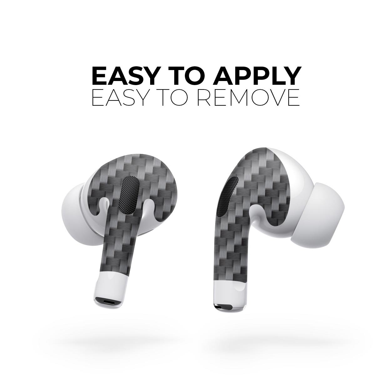 Textured Black Carbon Fiber Skin Decal Wrap Kit for Apple AirPods Pro, showcasing a sleek design and matte finish.