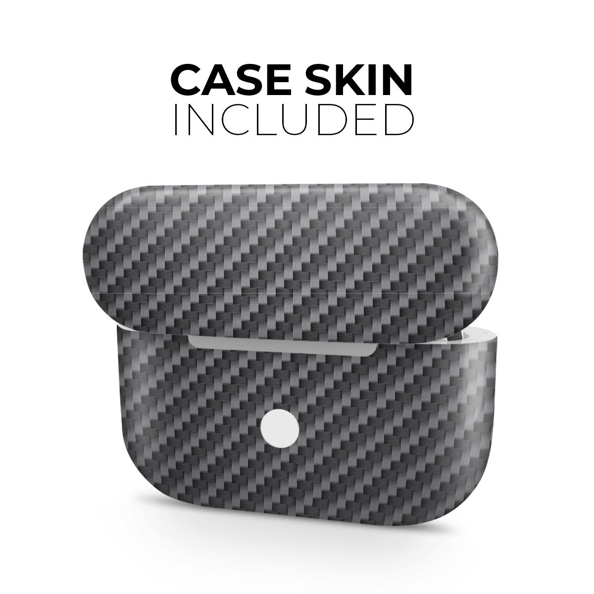 Textured Black Carbon Fiber Skin Decal Wrap Kit for Apple AirPods Pro, showcasing a sleek design and matte finish.
