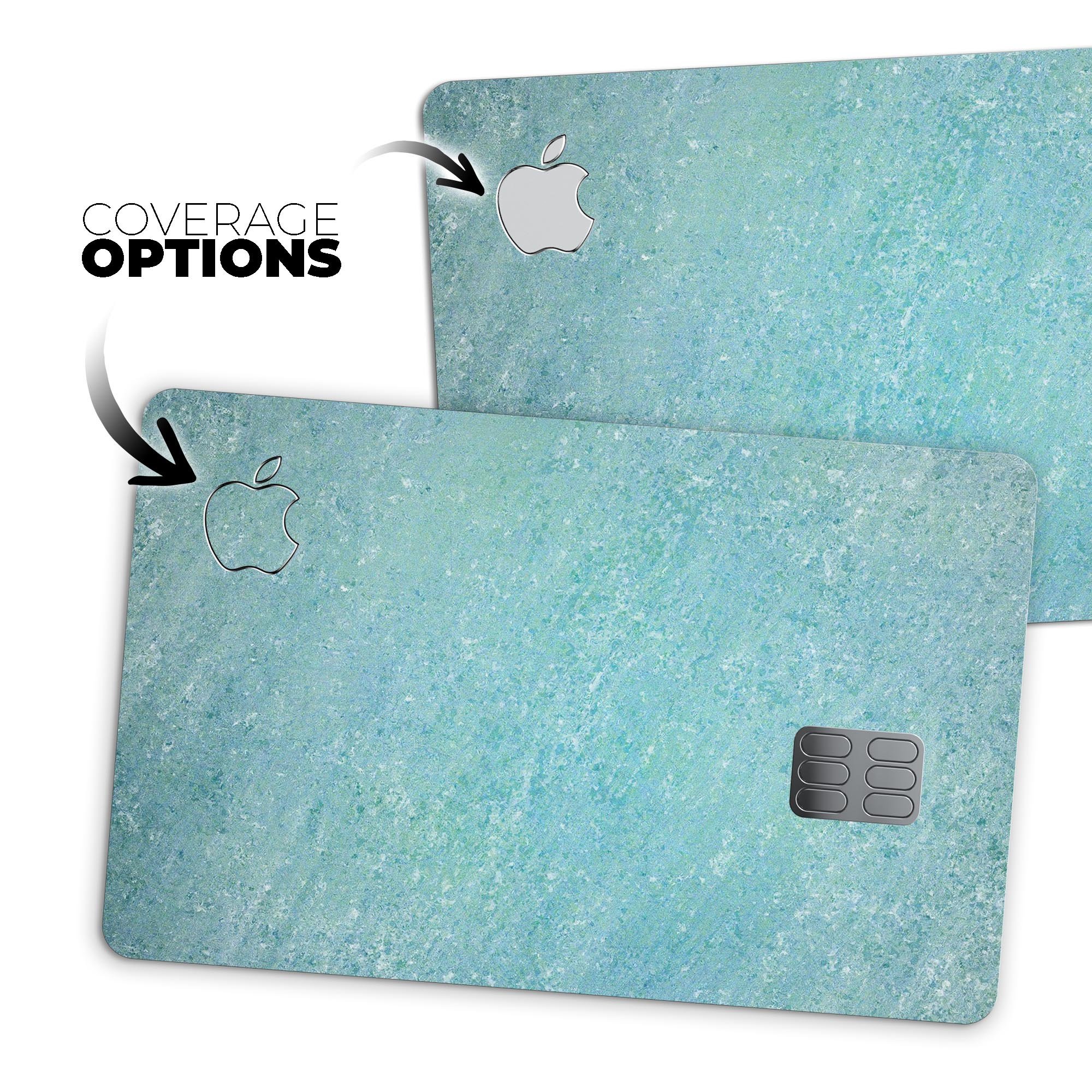 Textured teal surface decal skin for Apple Card, showcasing premium vinyl material and bubble-free installation.